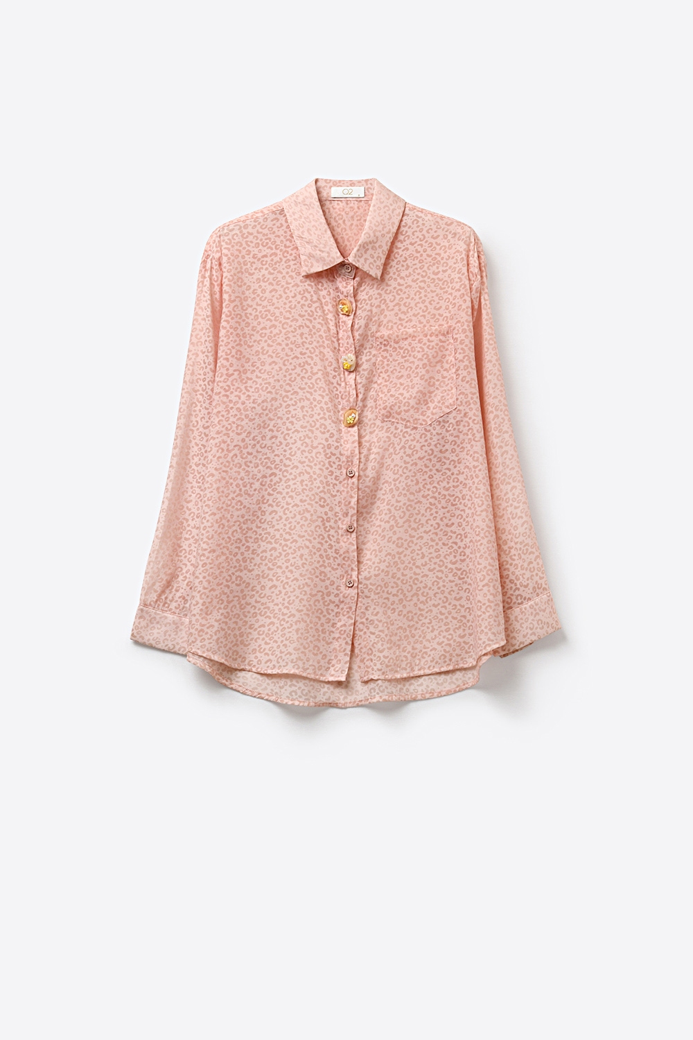 Camisa de estampado animal rosa en tela transparente con botones y bolsillo Camisa de estampado animal rosa en tela transparente con botones y bolsillo
