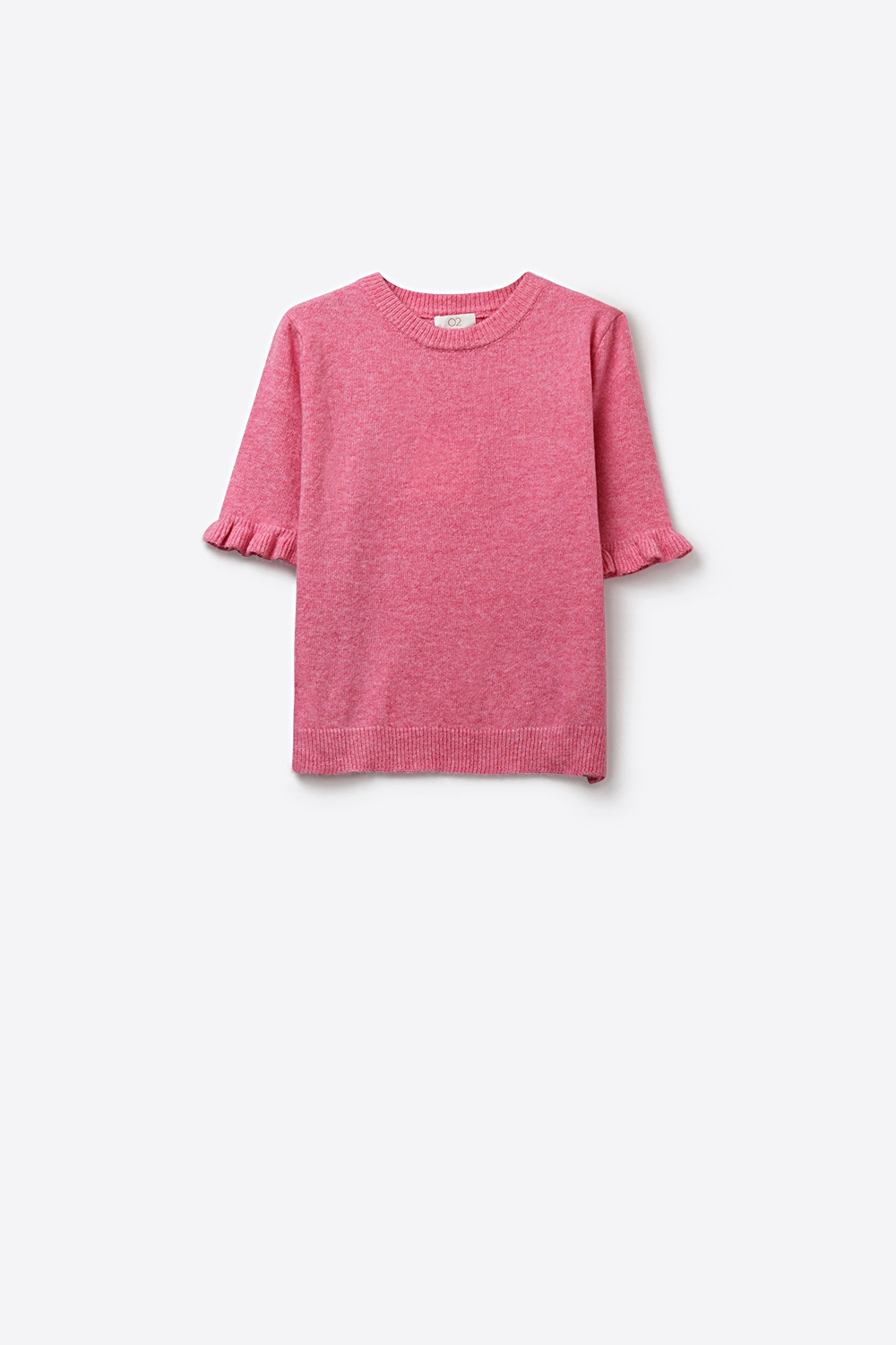Suéter de punto suave y esponjoso rosa con detalle de mangas con volantes Suéter de punto suave y esponjoso rosa con detalle de mangas con volantes
