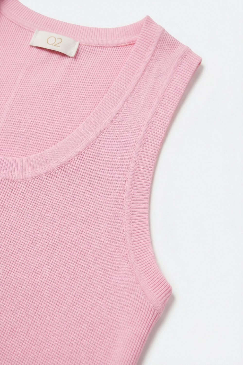 Top de punto fino en rosa con cuello redondo Top de punto fino en rosa con cuello redondo