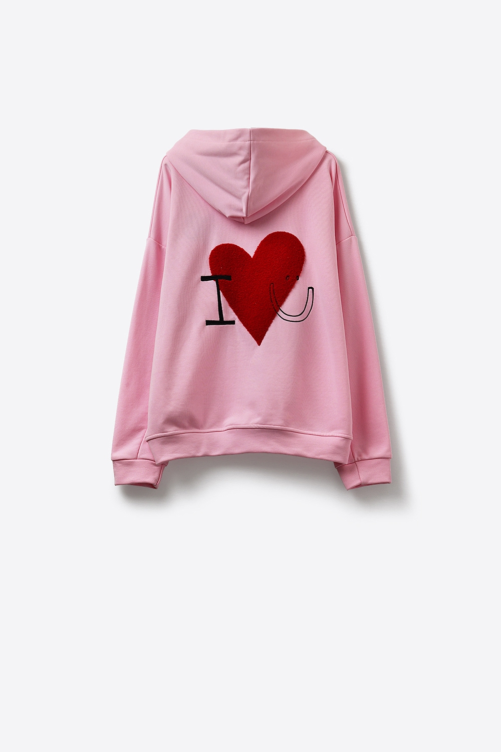 Sudadera con capucha supersuave rosa beb&eacute; con gr&aacute;fico de coraz&oacute;n boucl&eacute;
