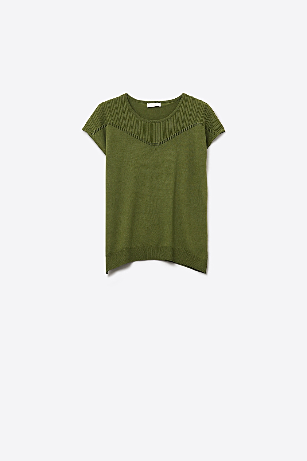 Jersey de punto verde oliva de manga larga con detalle de canalé Jersey de punto verde oliva de manga larga con detalle de canalé