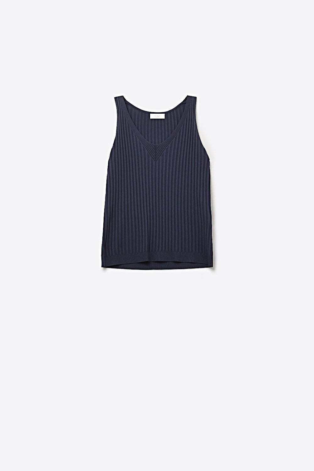 Camiseta sin mangas de punto acanalado azul marino con cuello en V Camiseta sin mangas de punto acanalado azul marino con cuello en V
