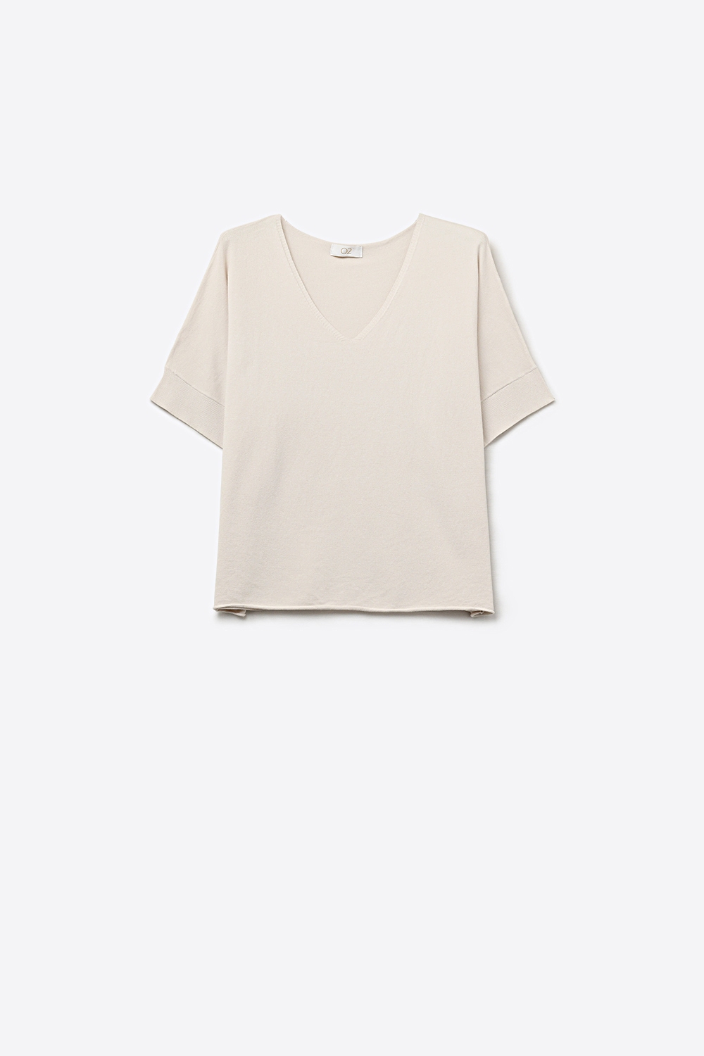 Su&eacute;ter de manga corta con cuello en V y ajuste relajado en color beige