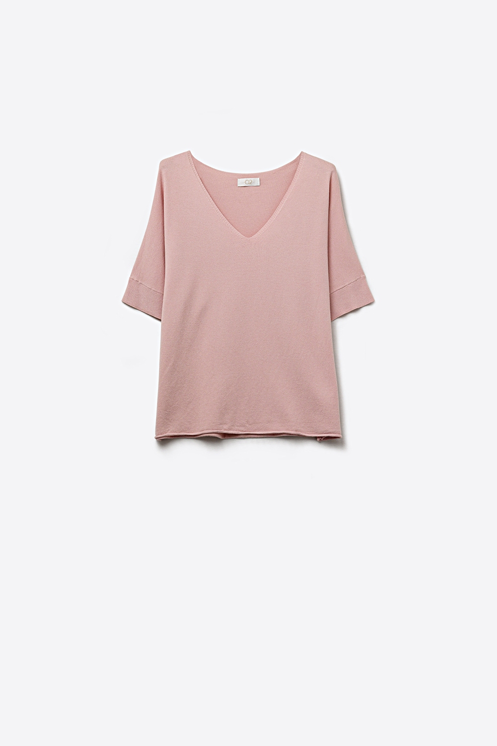 Top de punto de corte relajado y cuello en V rosa empolvado