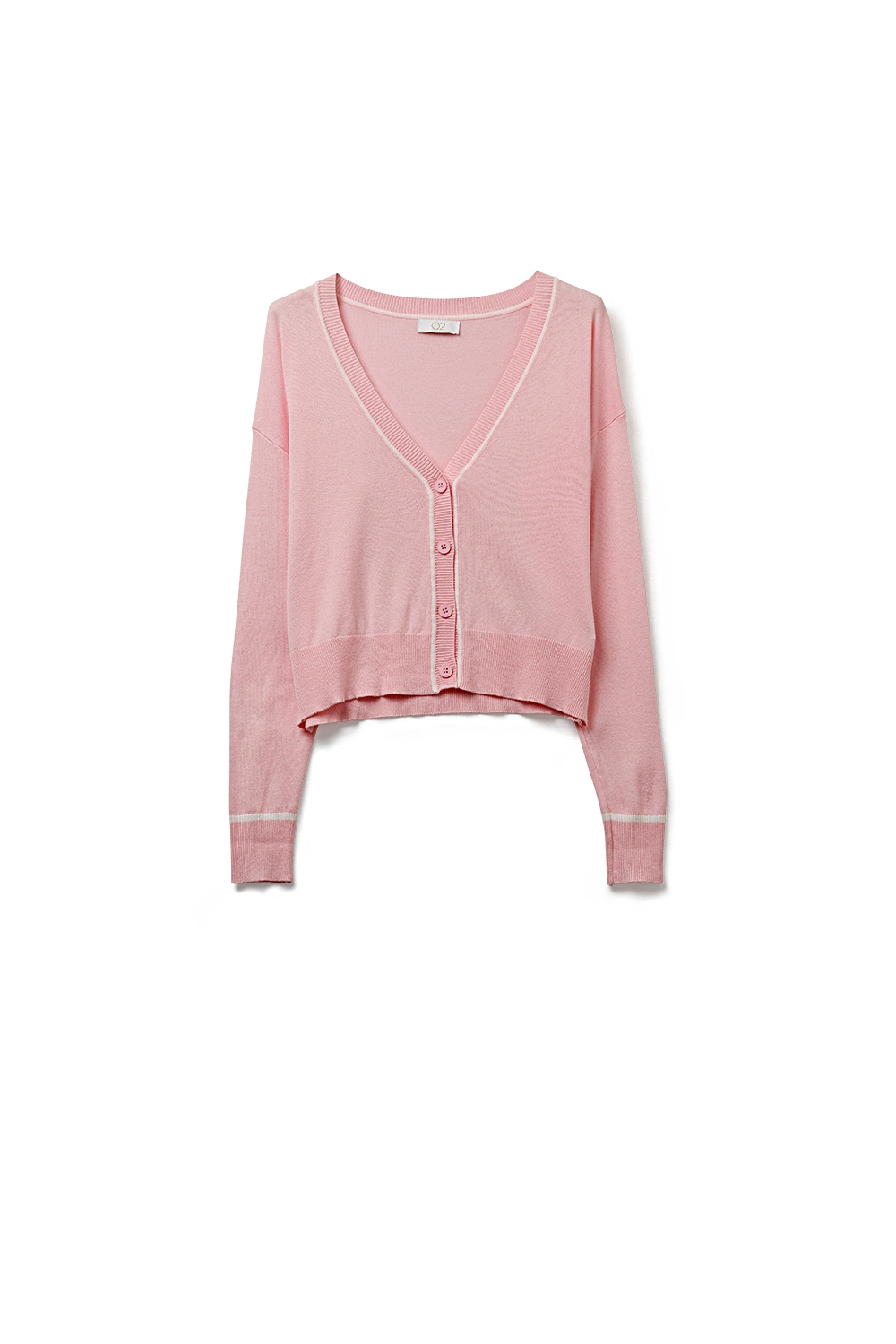 C&aacute;rdigan de punto fino rosa con ribete a contraste en blanco