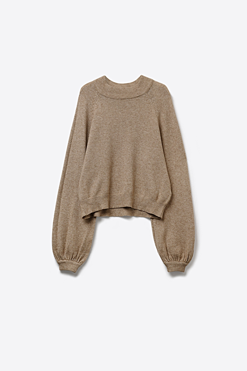 Jersey de punto grueso beige con mangas globo Jersey de punto grueso beige con mangas globo