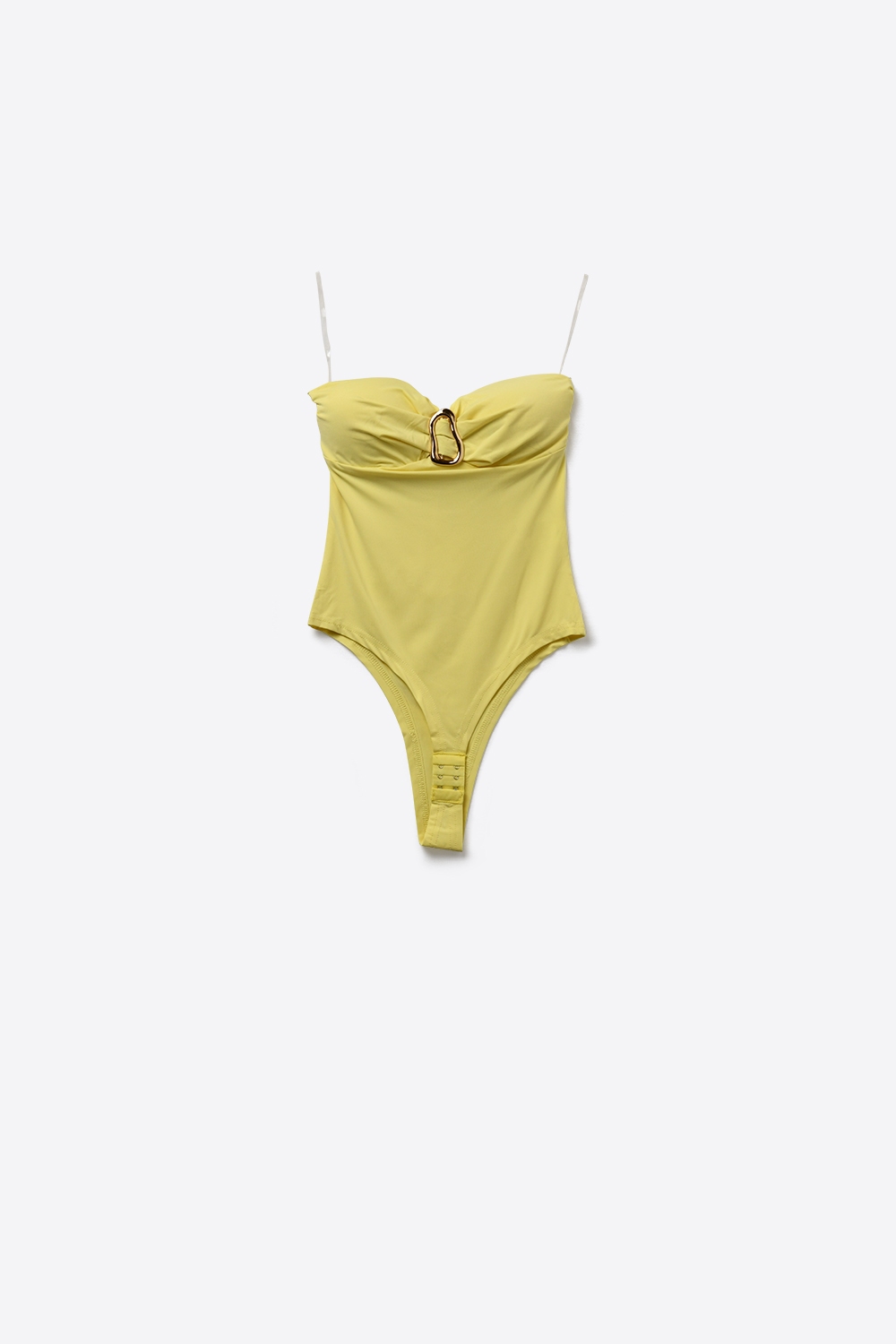 Body amarillo sin tirantes con detalle de hebilla