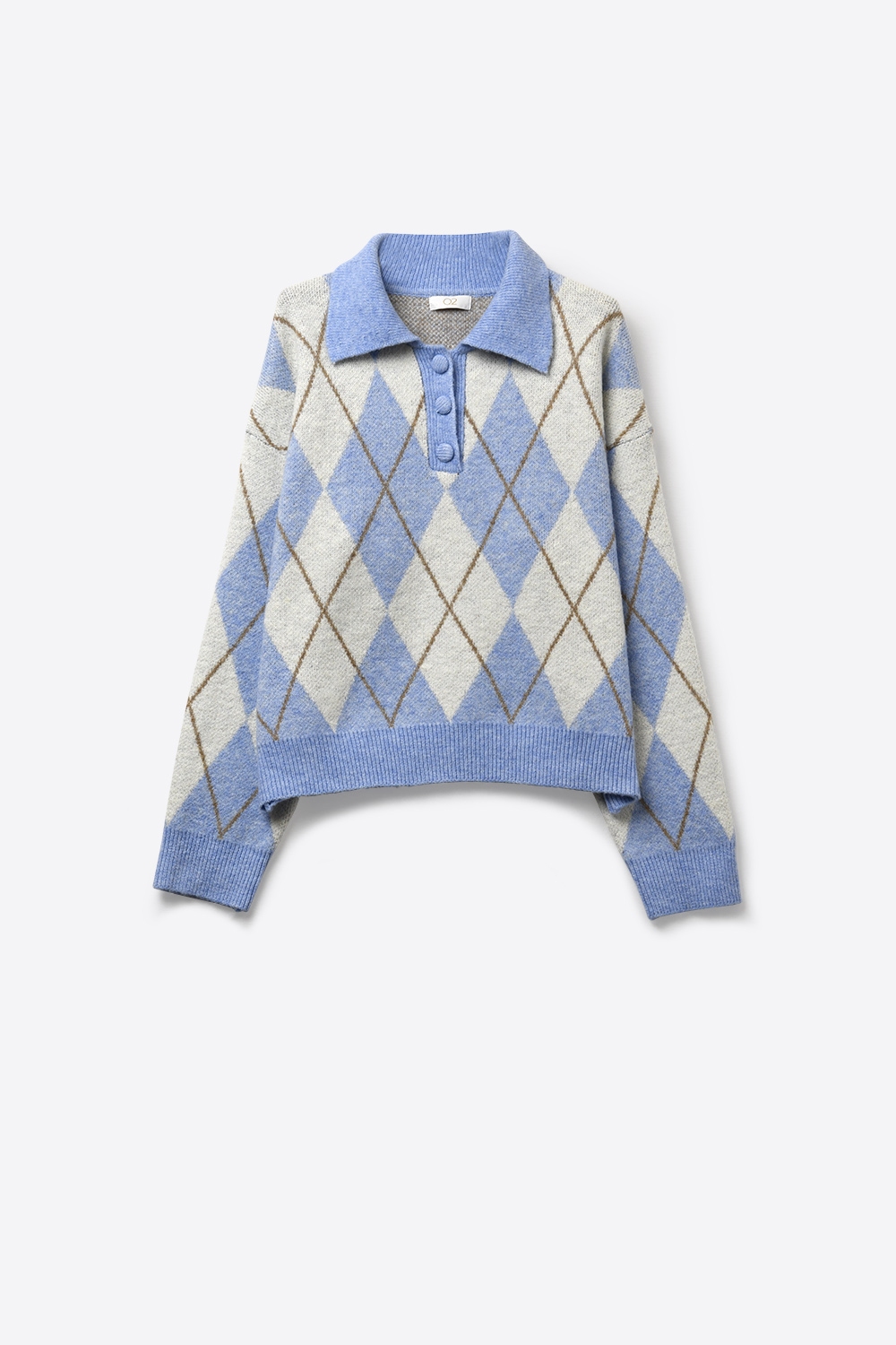 Jersey de punto de rombos en azul con cuello de polo Jersey de punto de rombos en azul con cuello de polo