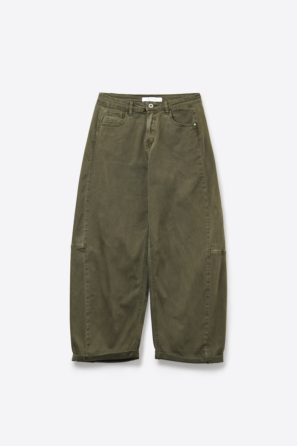 Pantalones Anchos Verde Oliva de Pierna Ancha en Estilo Barril con Costura Lateral Pantalones Anchos Verde Oliva de Pierna Ancha en Estilo Barril con Costura Lateral