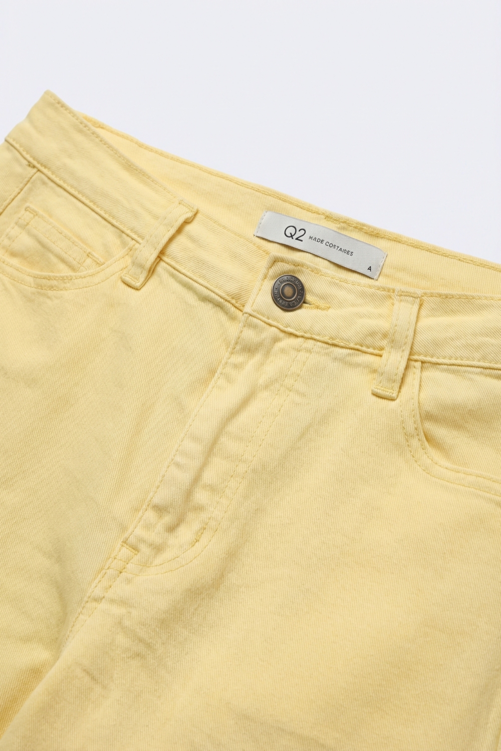 Pantalones de pierna ancha de algod&oacute;n de cintura alta y largo completo en amarillo