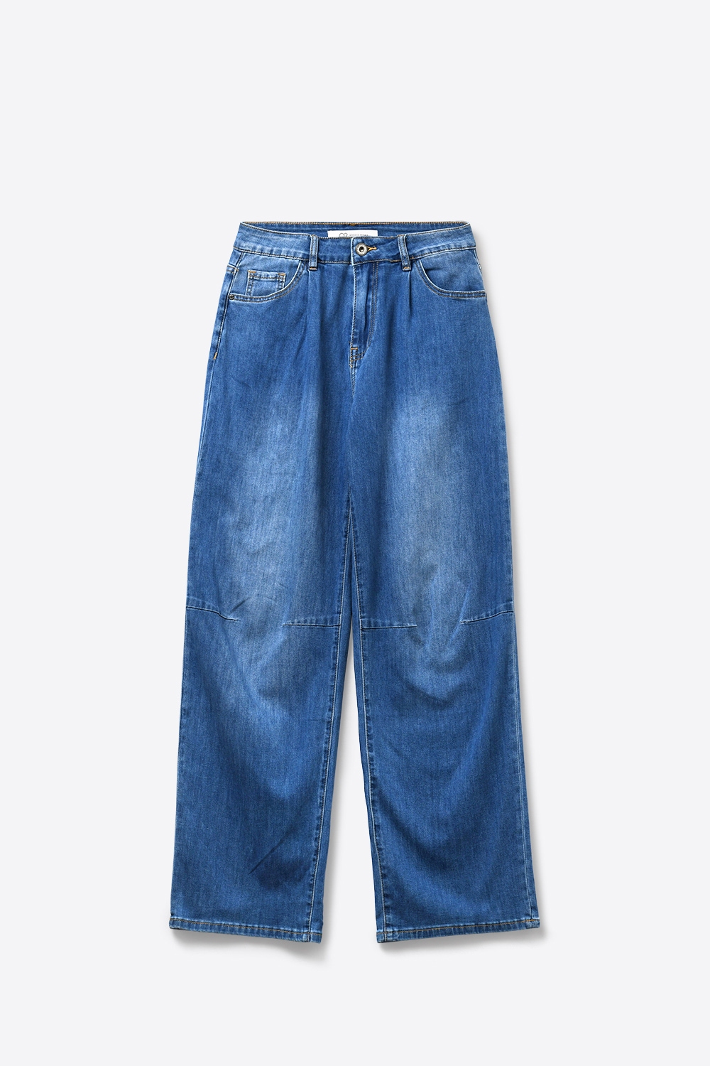 Pantalones Vaqueros de Pierna Ancha de Mezclilla Ligera con Detalle de Costura Curvada Pantalones Vaqueros de Pierna Ancha de Mezclilla Ligera con Detalle de Costura Curvada