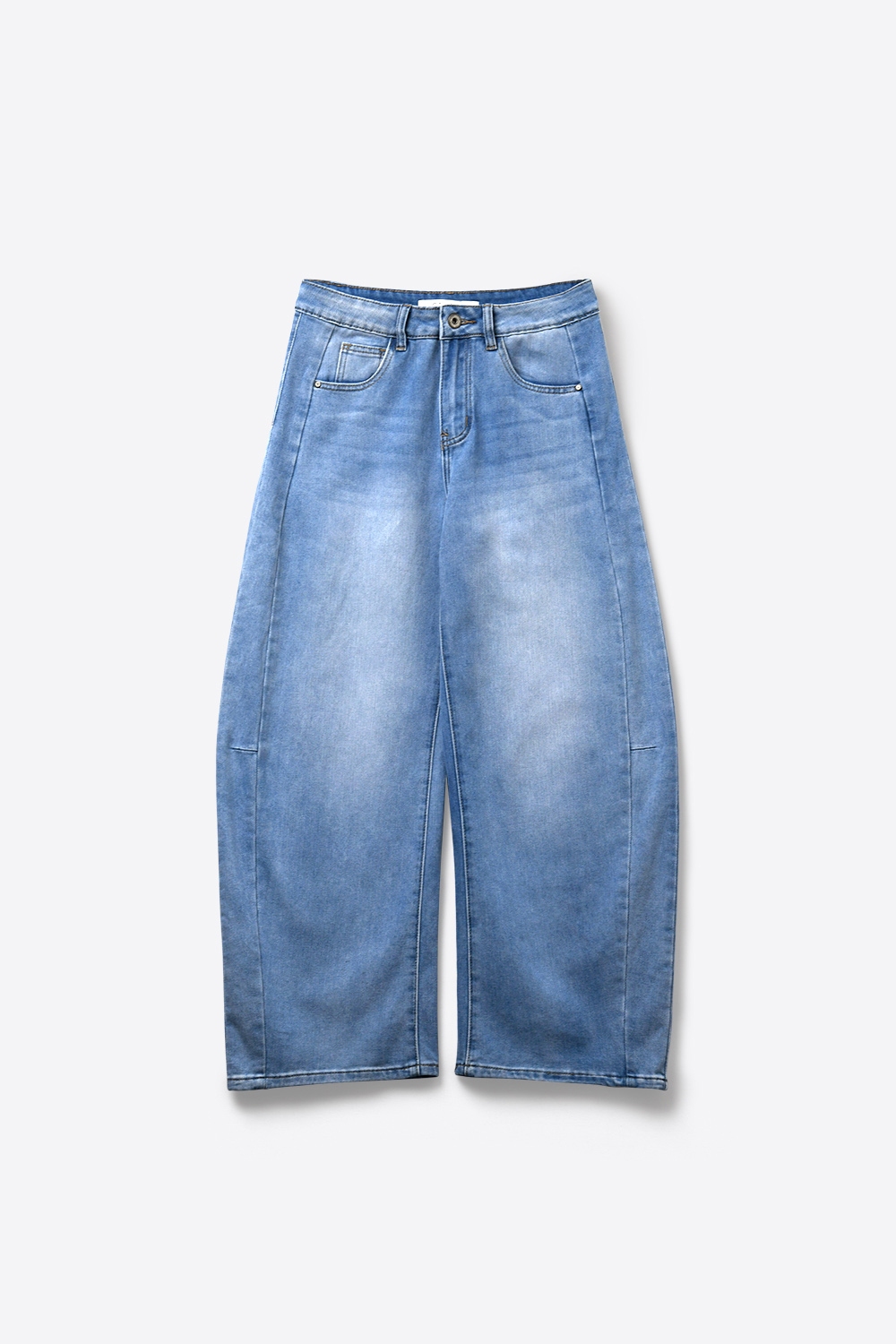 Jeans de mezclilla azul claro de pierna ancha relajada con costura lateral