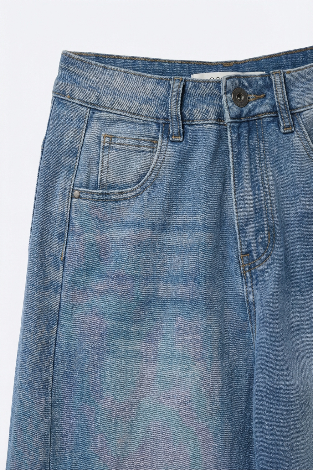Jeans de mezclilla azul claro de pierna ancha relajada con costura lateral