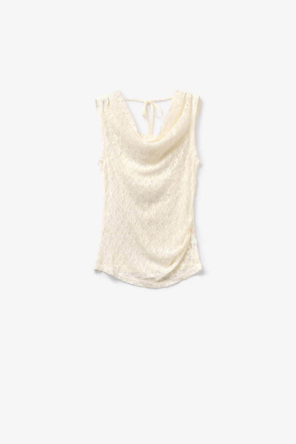 Camiseta de tirantes sin mangas y cuello redondo de encaje color crema