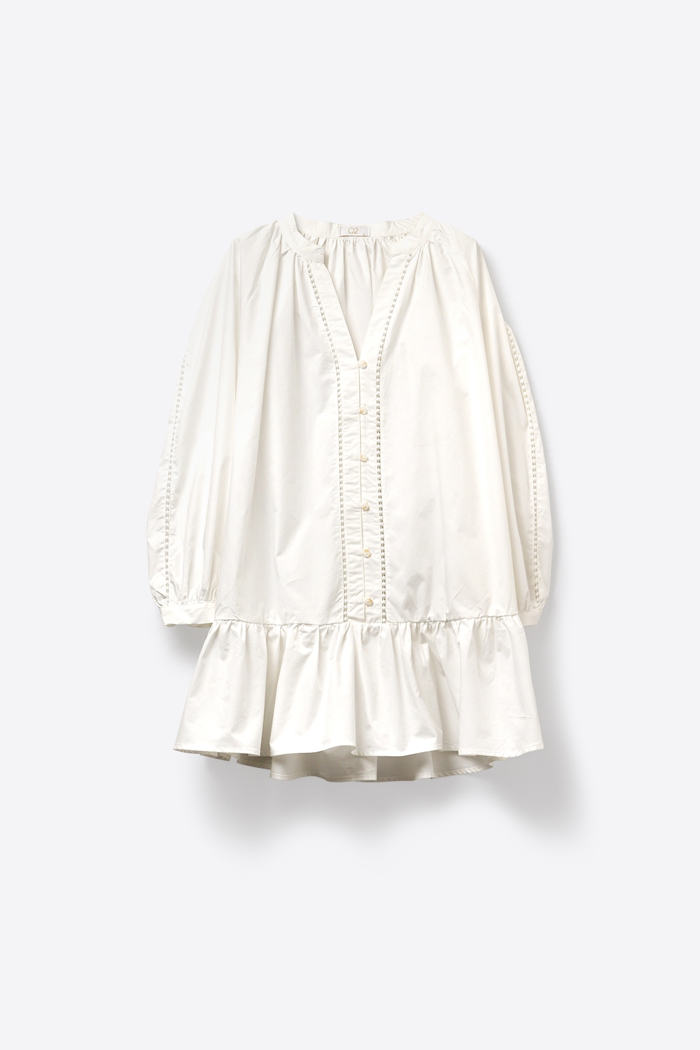 Vestido Campesino de Popelina de Algod&oacute;n Ligero en blanco con Dobladillo de Volantes