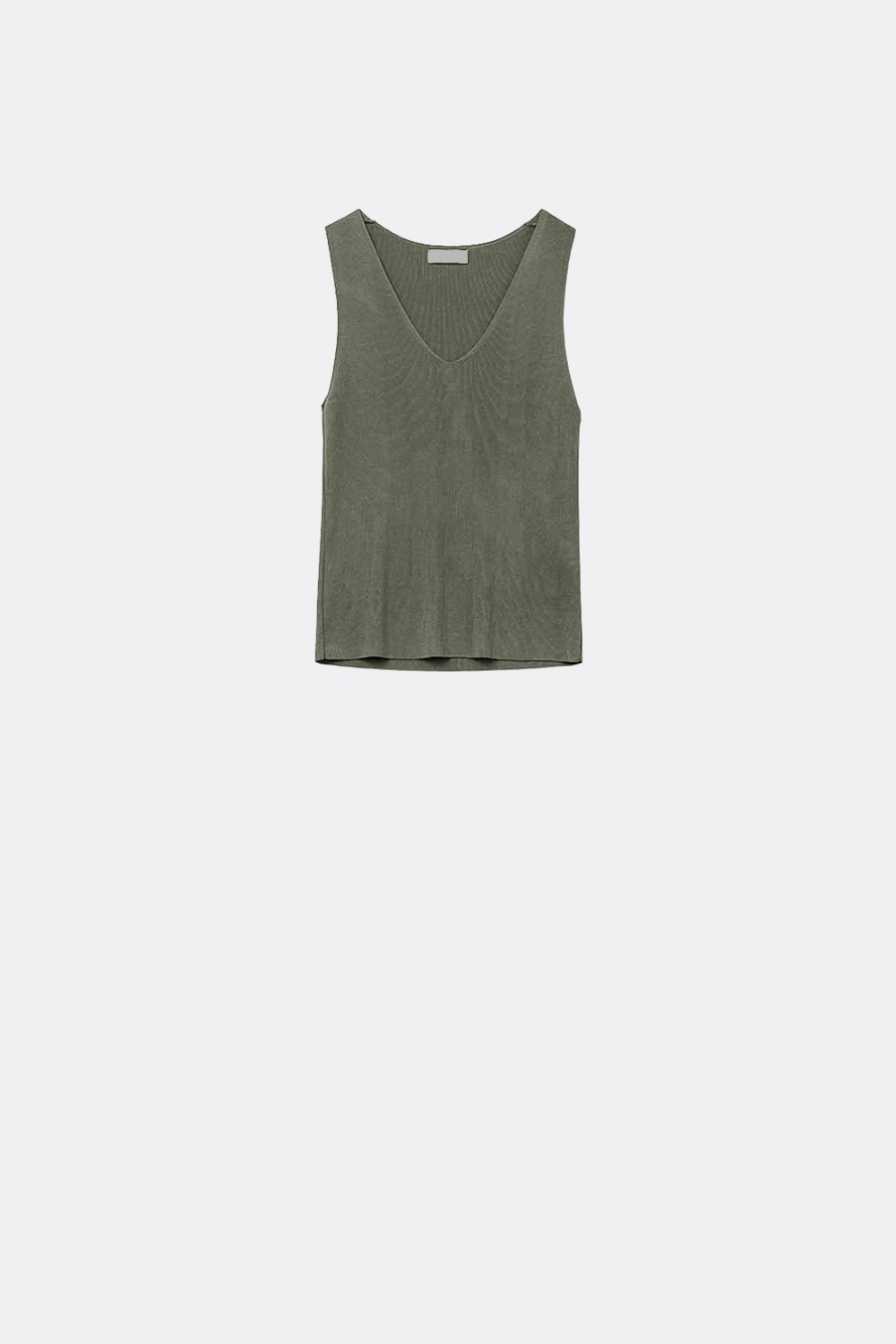 Top caqui sin mangas de punto fino con cuello en V