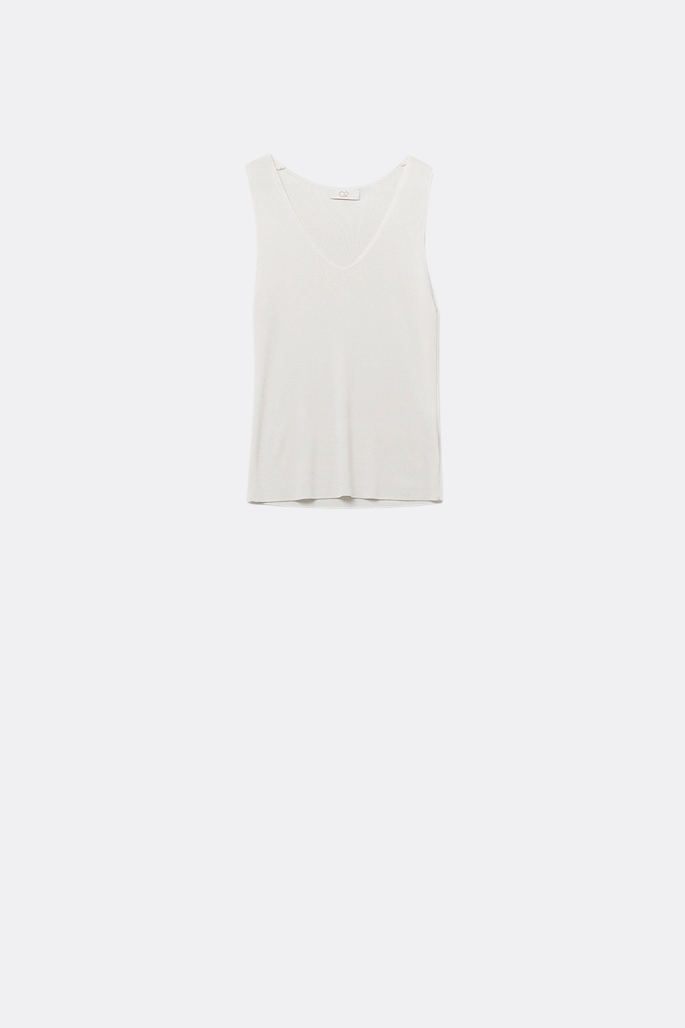 Top blanco sin mangas de punto fino con cuello en V