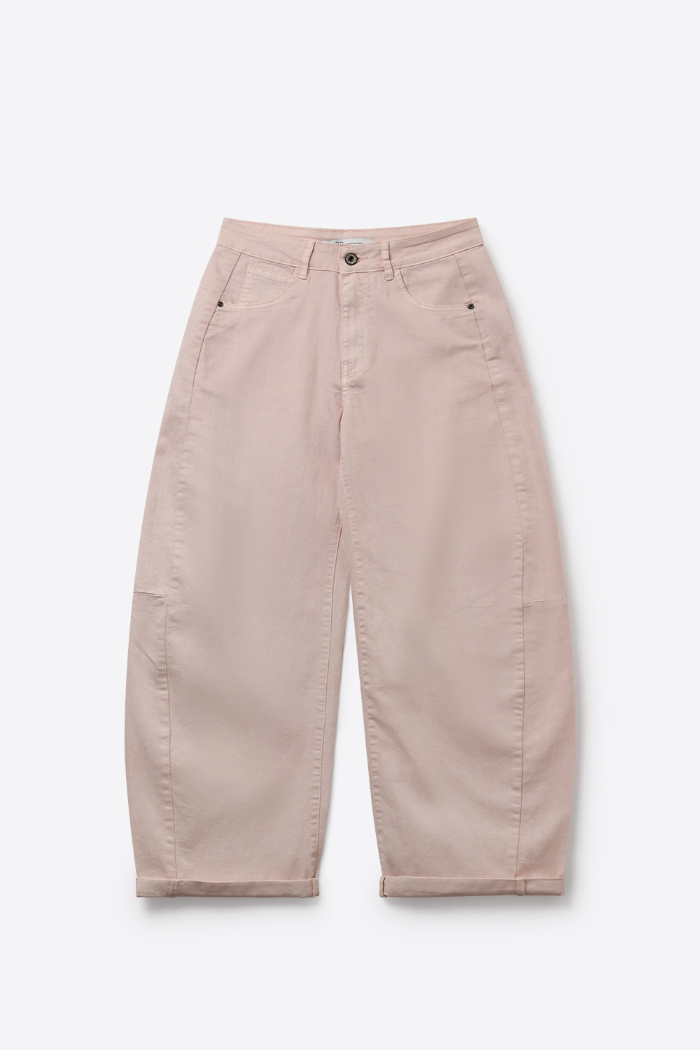 Pantalones anchos de estilo barril en color rosa claro con dobladillos enrollados Pantalones anchos de estilo barril en color rosa claro con dobladillos enrollados