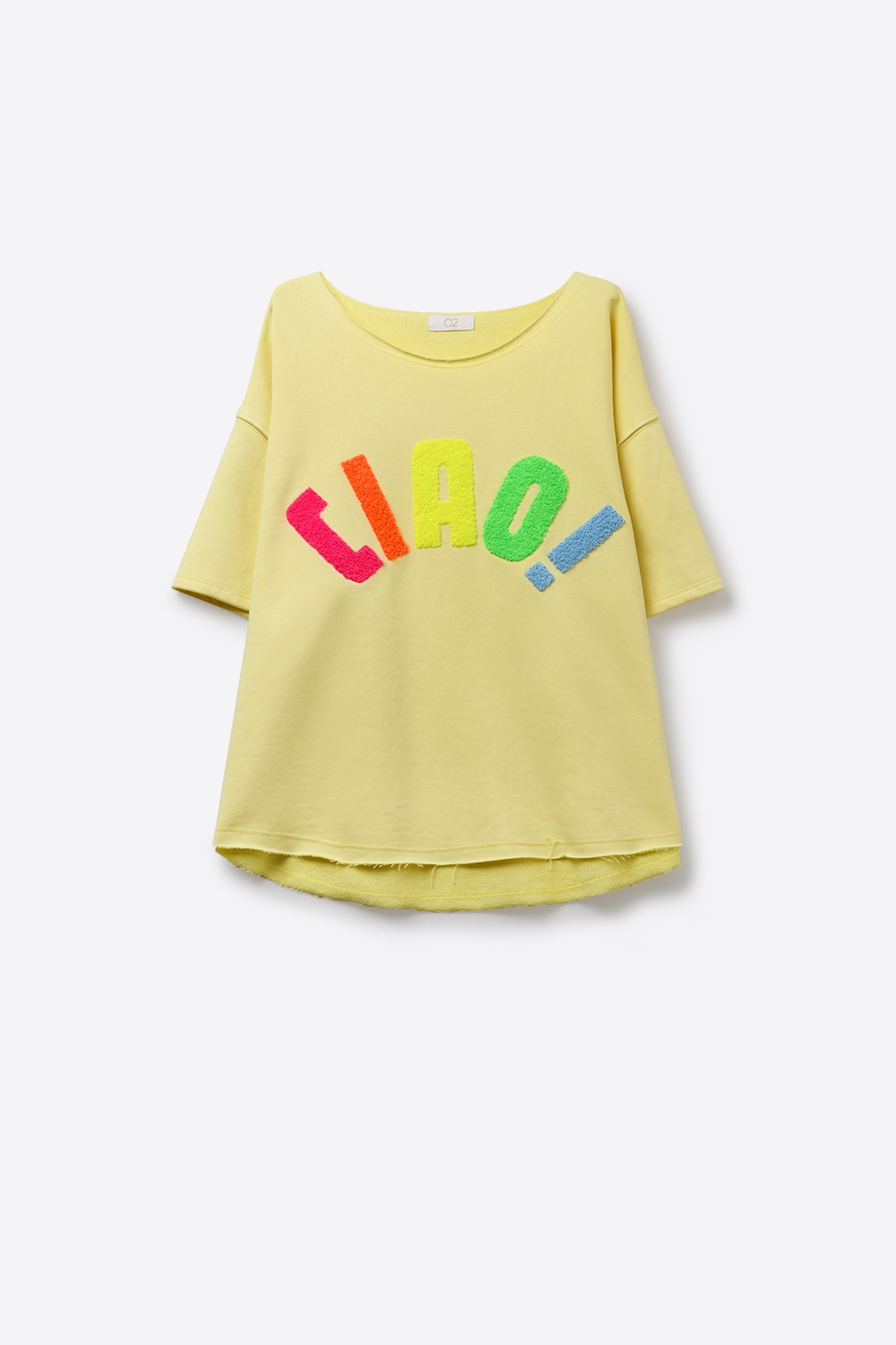Sudadera gr&aacute;fica amarilla de ajuste relajado con texto colorido