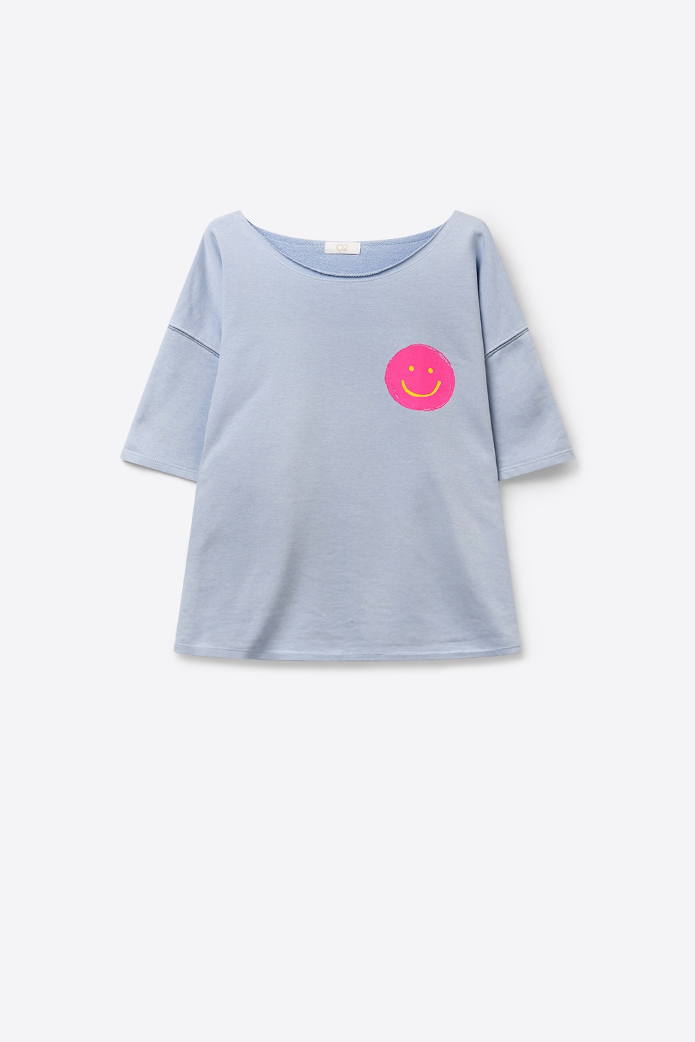 Sudadera Azul Claro de Corte Holgado con Carita Feliz Rosa