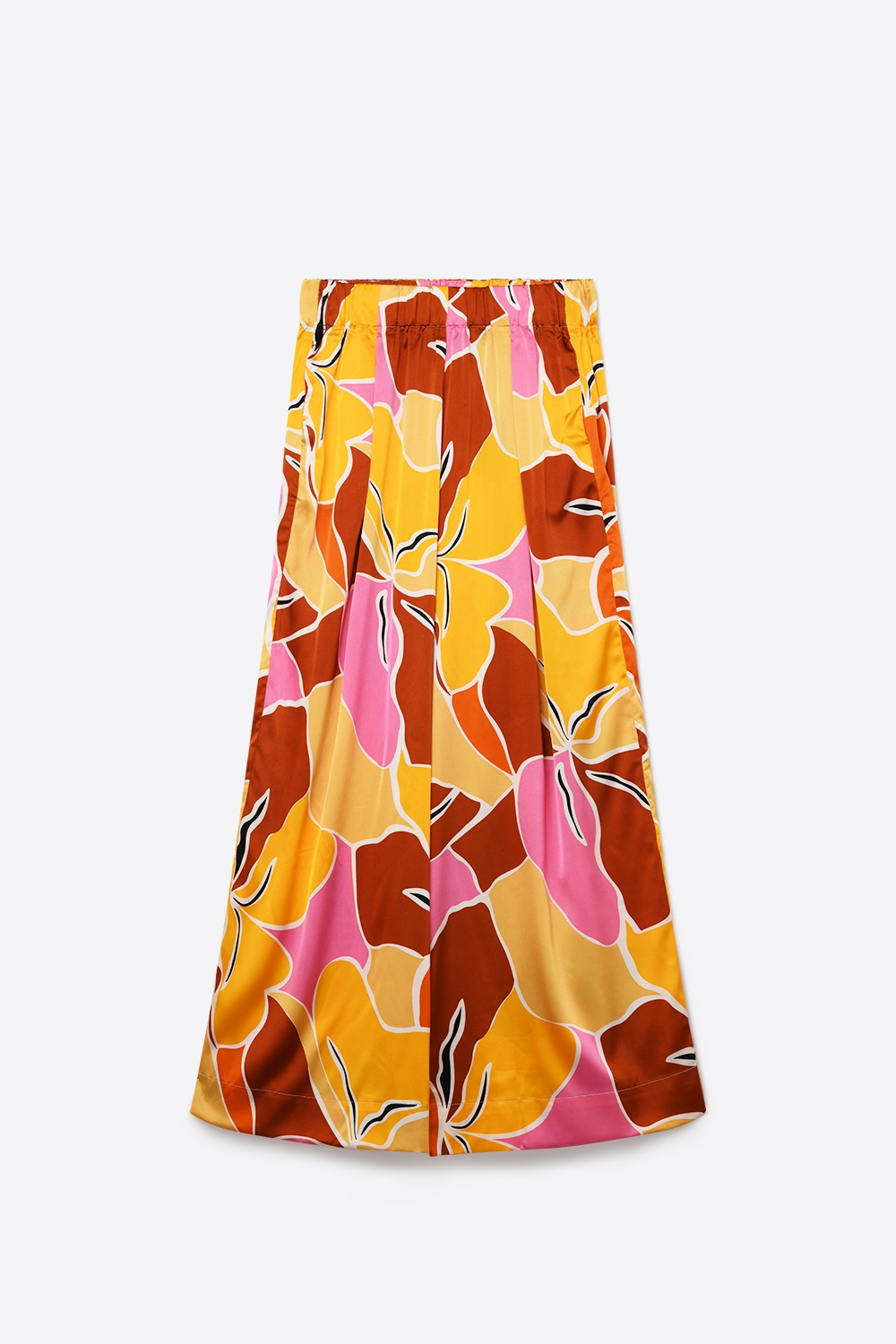 Pantalones de Pierna Ancha con Estampado Tropical en Tonos C&aacute;lidos de Naranja