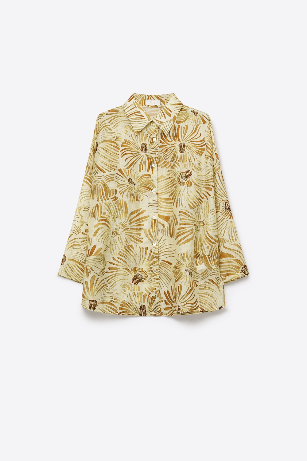 Camisa de Ajuste Relajado con Botones y Estampado Floral en Amarillo