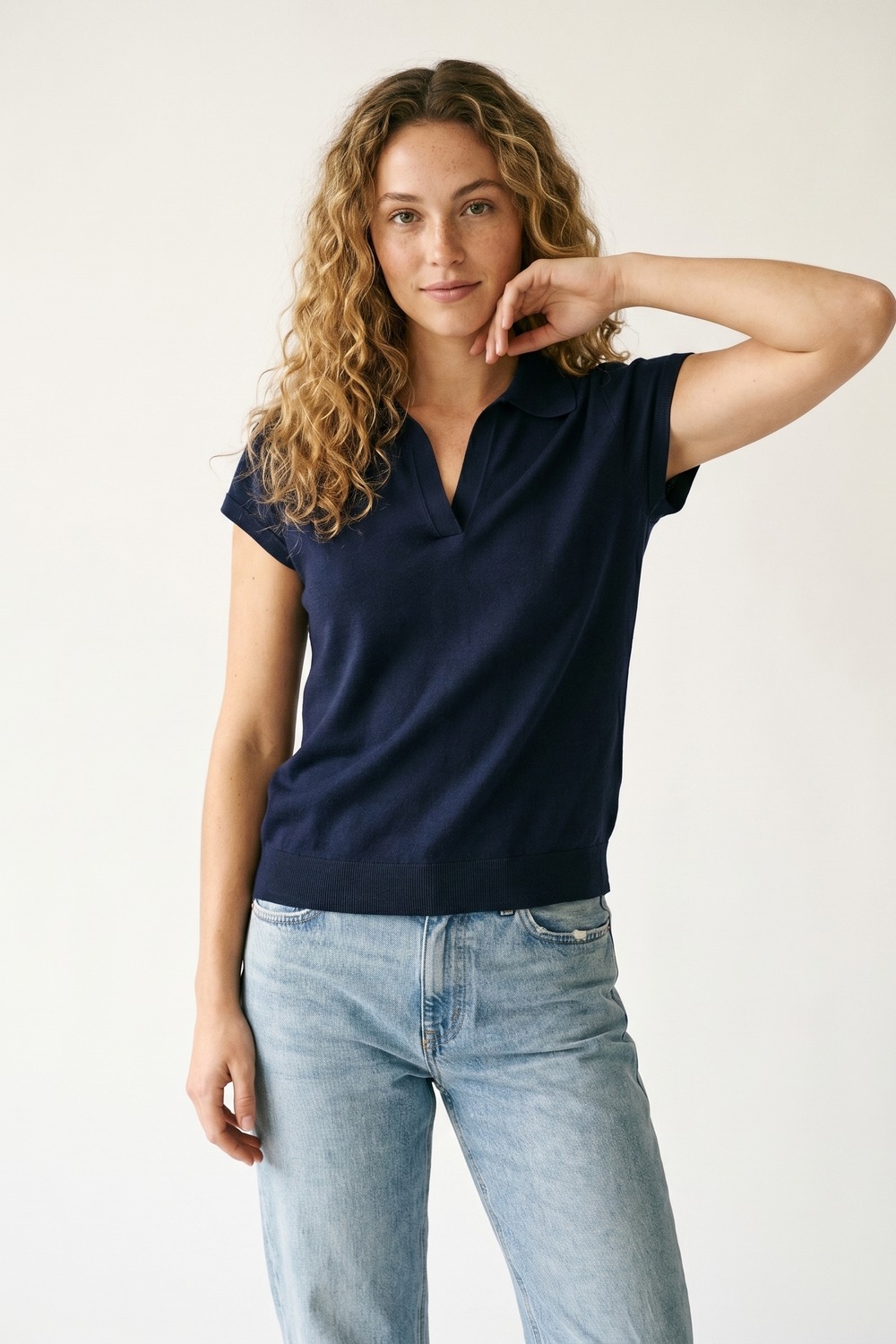 Polo de Manga Corta de Punto Fino Azul Marino