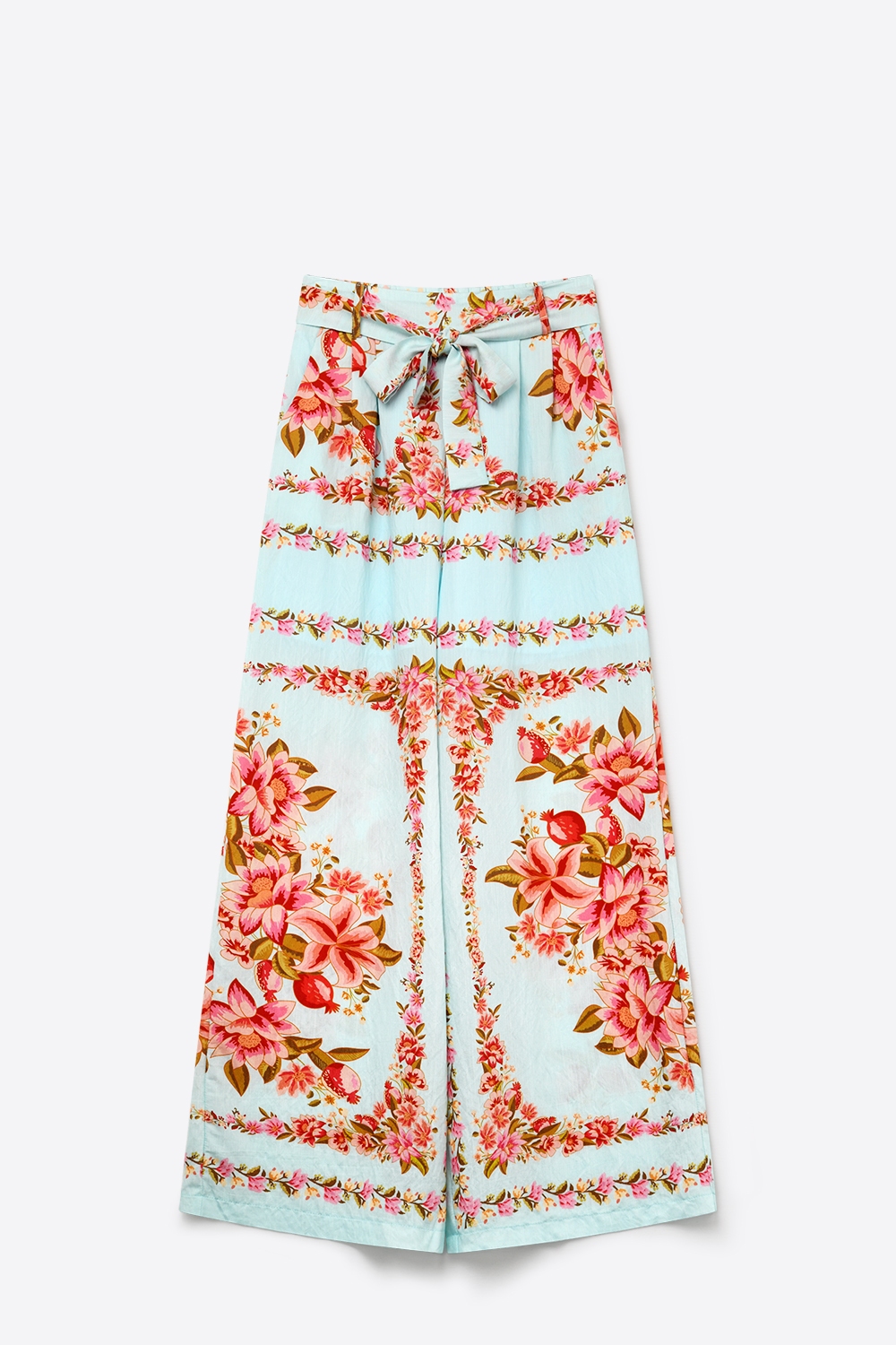Pantalón pitillo de algodón con estampado floral azul claro Pantalón pitillo de algodón con estampado floral azul claro