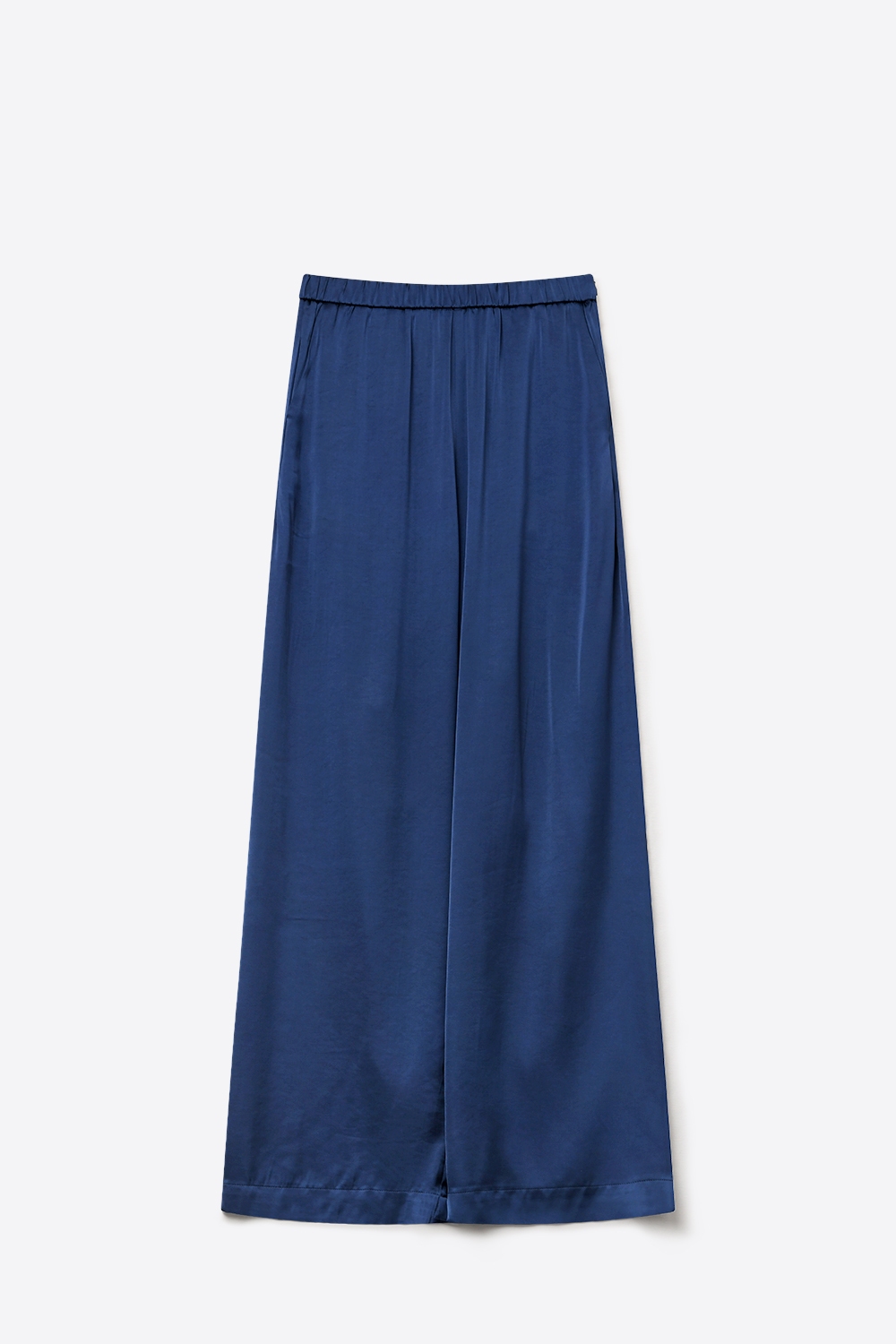 Pantalones Anchos de Sat&eacute;n Ligero de Cintura El&aacute;stica en Color Marino
