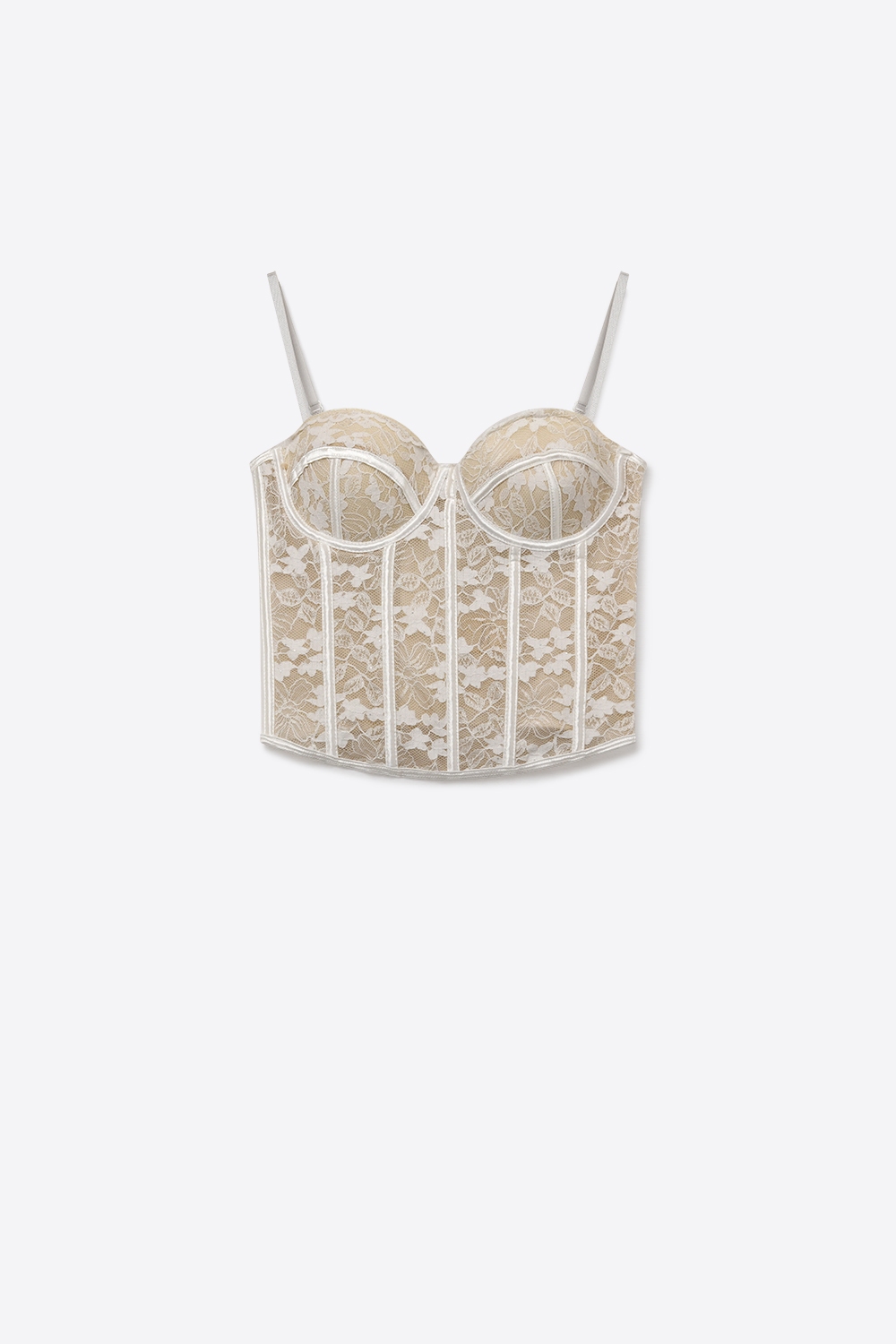 Cors&eacute; cors&eacute; ajustado corpi&ntilde;o de encaje floral blanco
