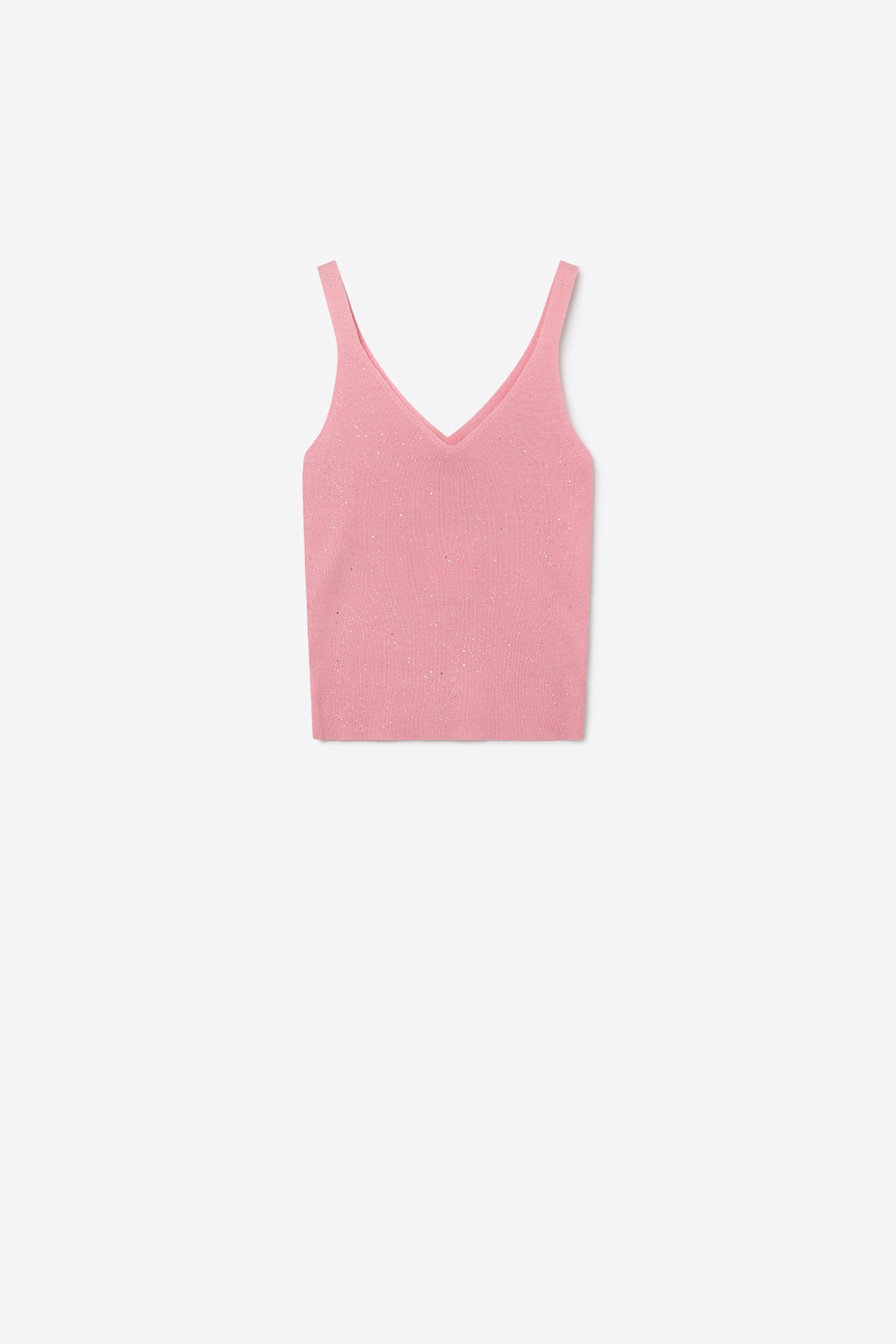 Camiseta de tirantes acanalada con cuello en V y purpurina rosa
