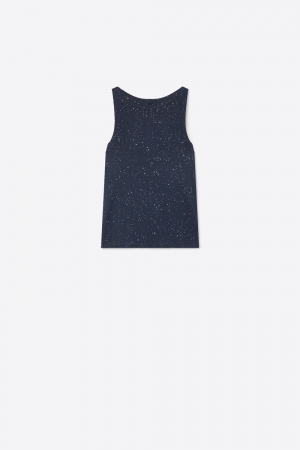 Top de cuello barco de punto fino jaspeado azul marino