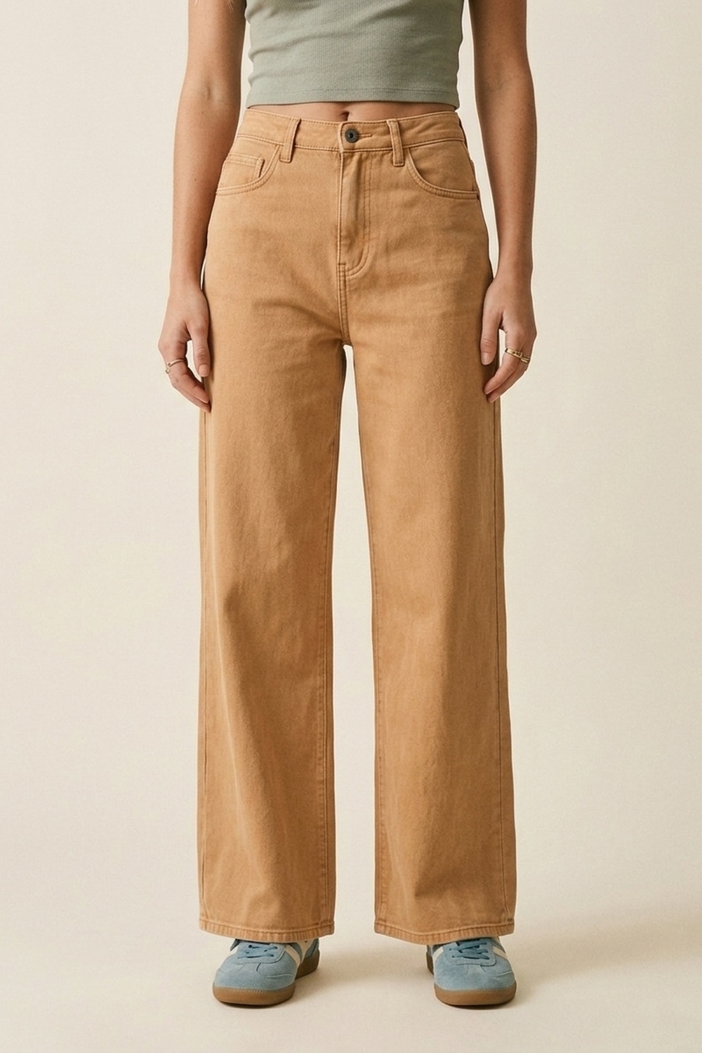 Pantalones Anchos Naranja de Sarga Ligera Pantalones Anchos Naranja de Sarga Ligera