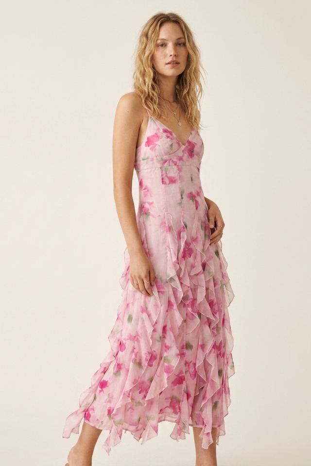 Vestido maxi con estampado floral rosa