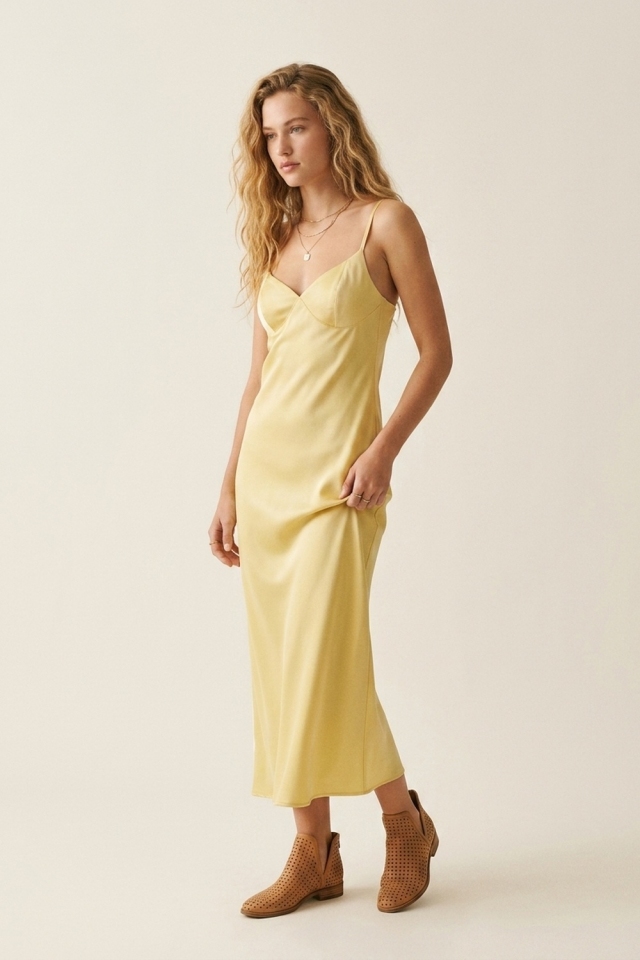 Yellow Satin Slip Dress with Adjustable Straps
