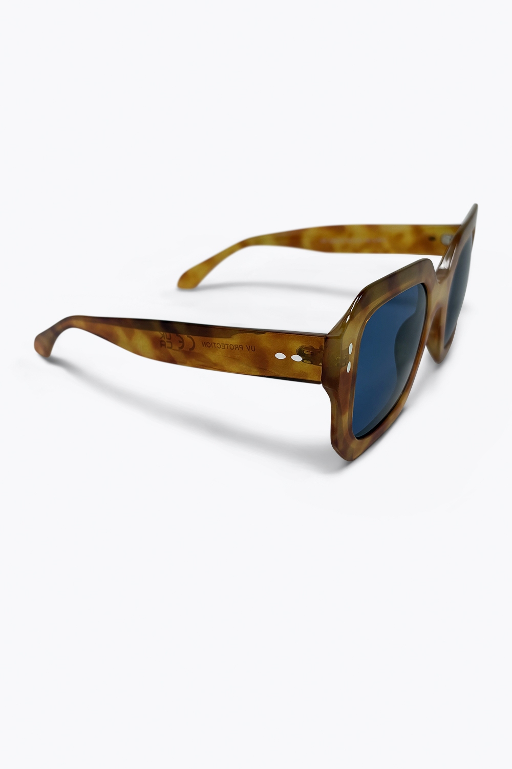 Gafas de Sol de Montura Cuadrada de Carey Marrón con Lentes Azules de Gran Tamaño Gafas de Sol de Montura Cuadrada de Carey Marrón con Lentes Azules de Gran Tamaño