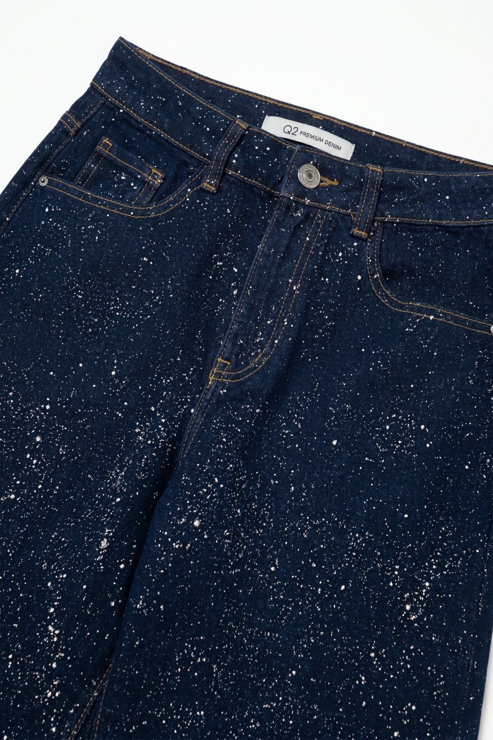 Jeans Azul Oscuro de Pierna Ancha con brillo en el frente