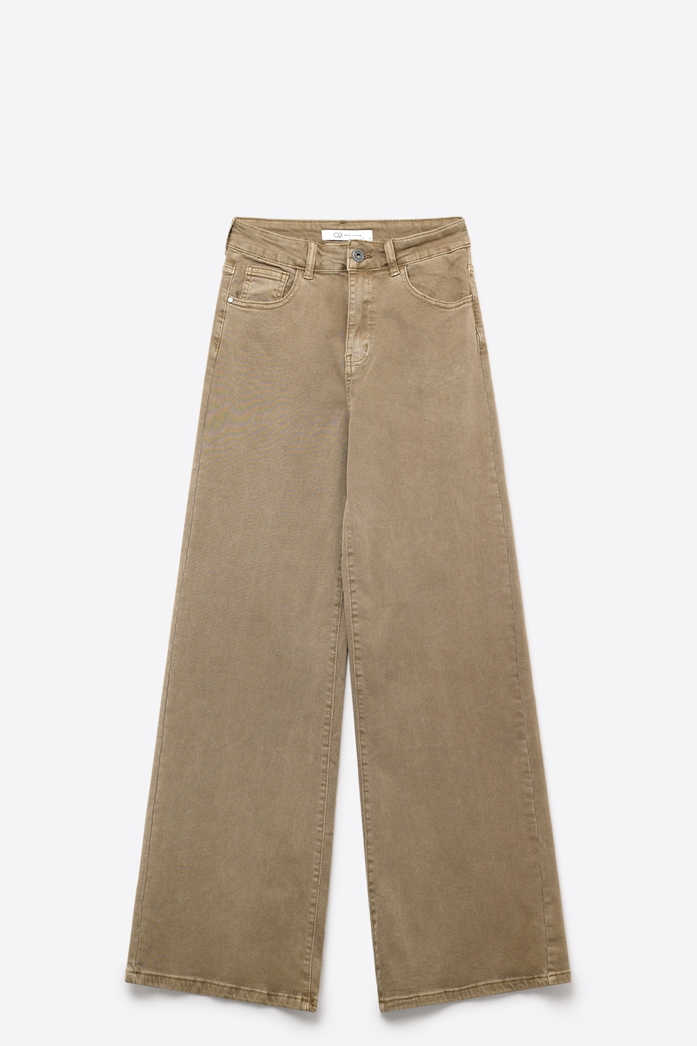 pantalones de pierna ancha en denim el&aacute;stico color beige oscuro