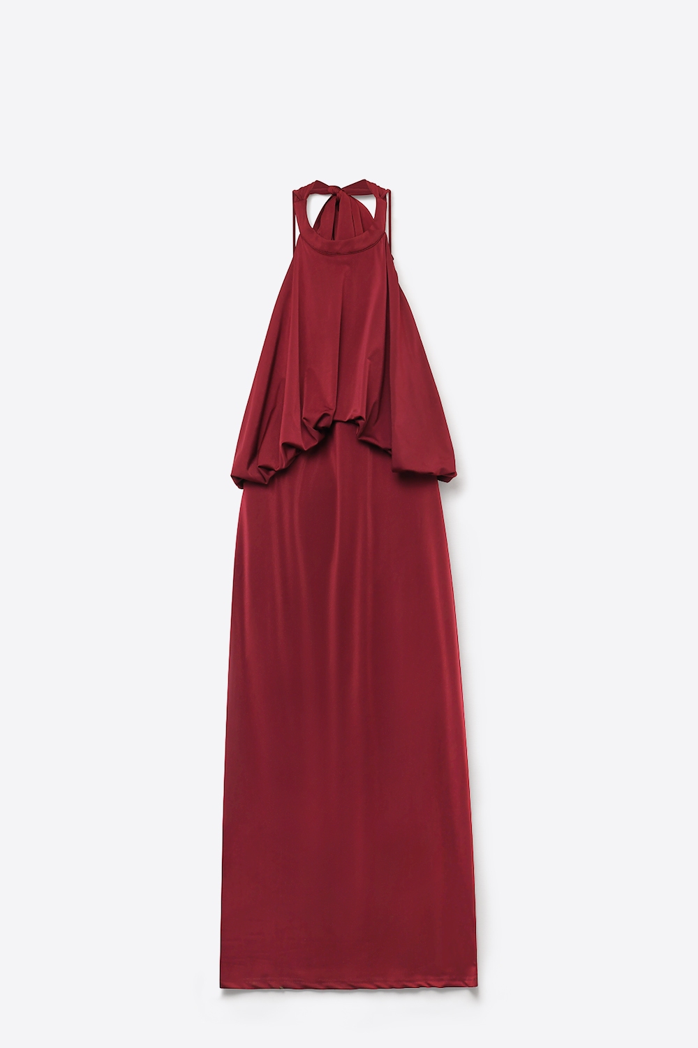 Vestido Maxi de Cuello Halter de Tela El&aacute;stica Suave en Burdeos