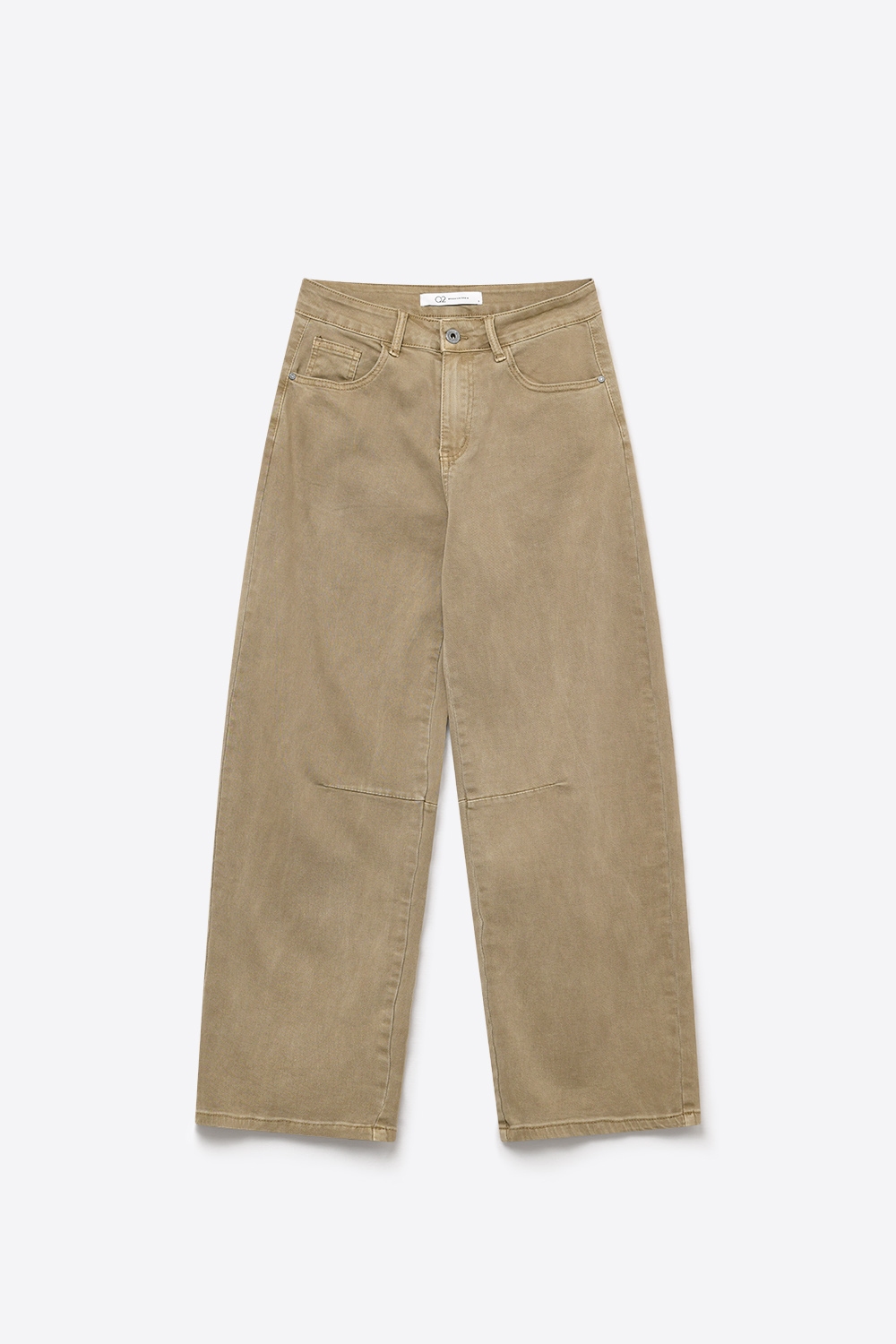 Pantalones vaqueros beige de mezclilla elástica suave de pierna ancha con costura en la rodilla Pantalones vaqueros beige de mezclilla elástica suave de pierna ancha con costura en la rodilla
