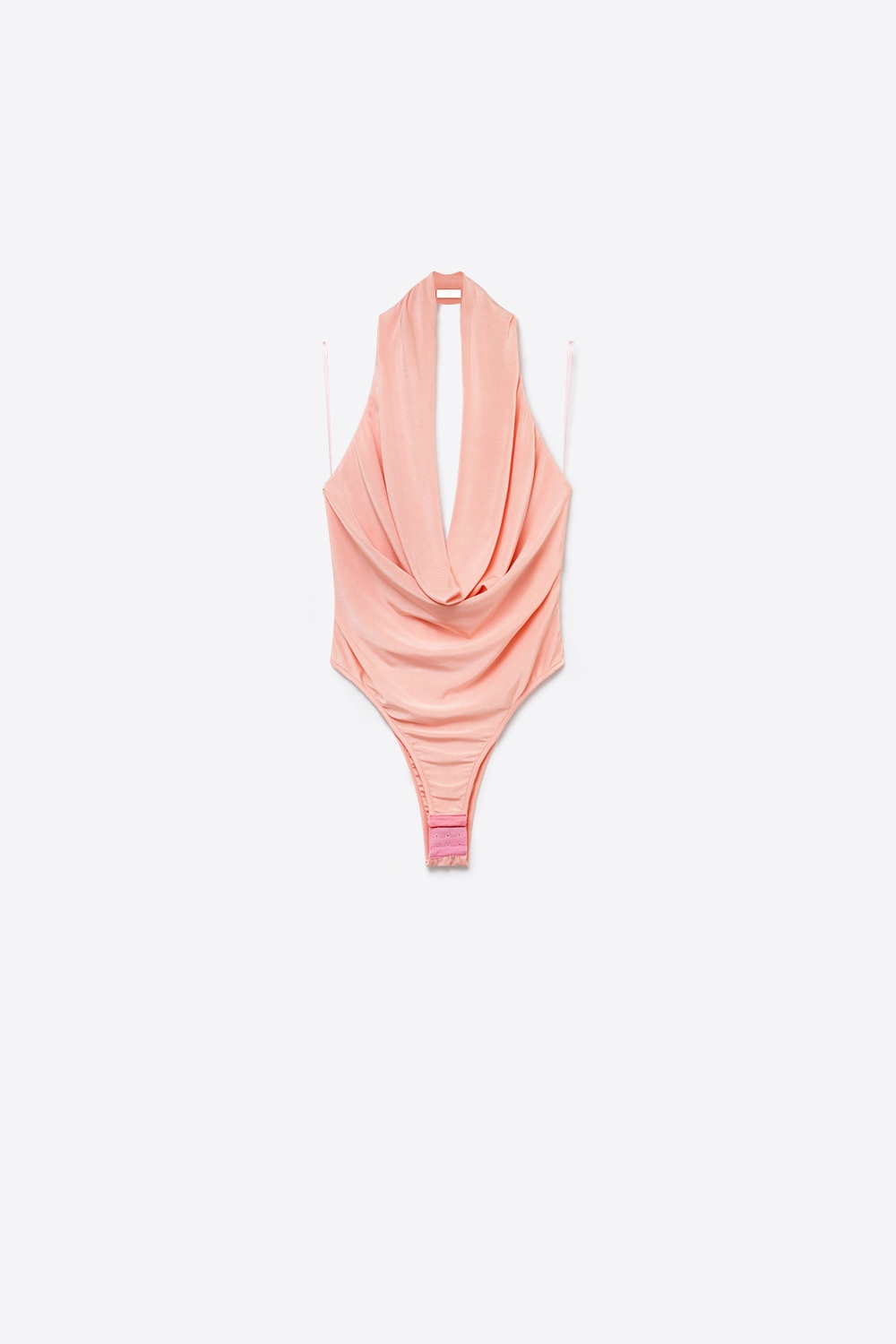 Body de cuello drapeado con escote halter en jersey el&aacute;stico rosa
