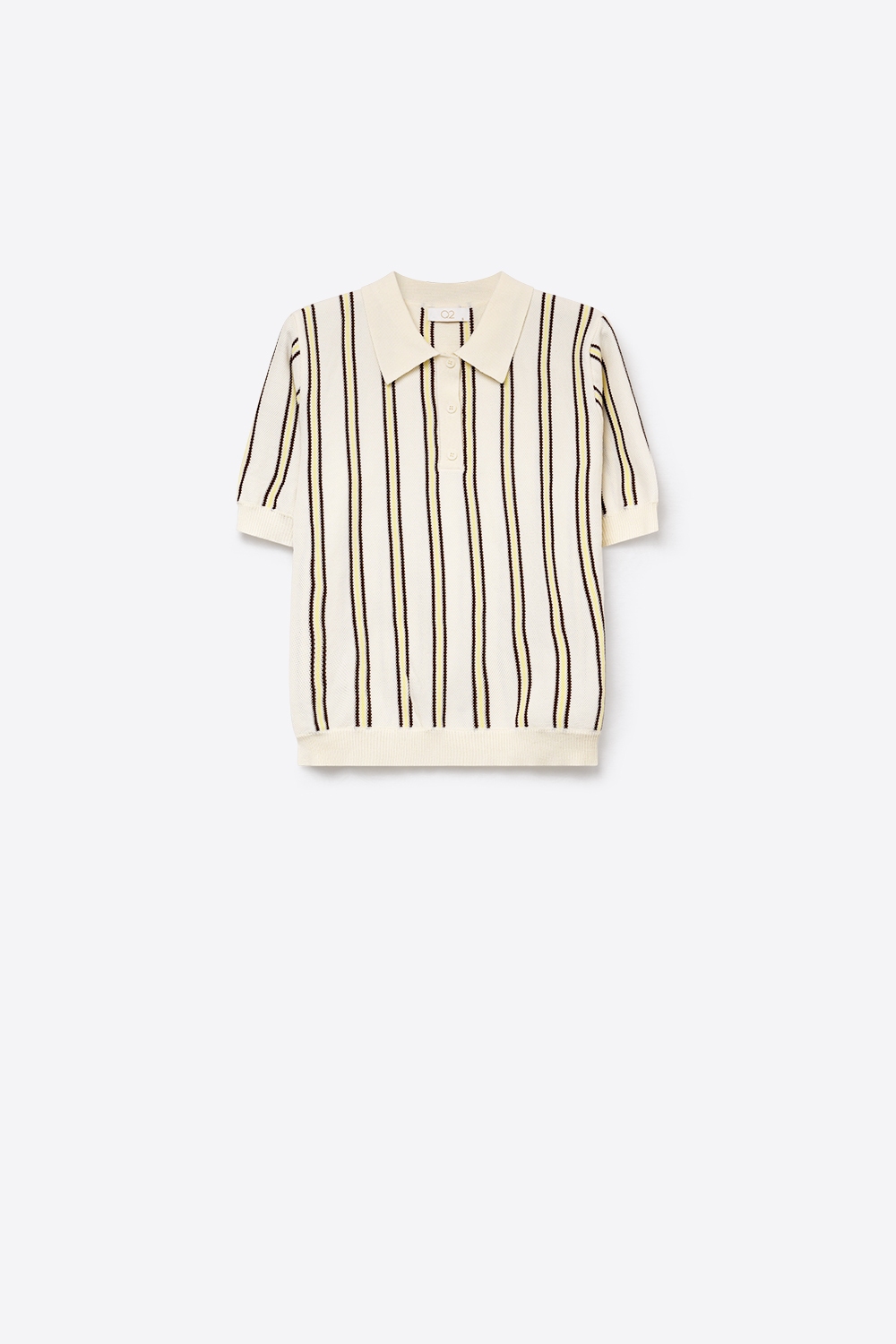 Polo de Punto Fino con Botones y Rayas Crema