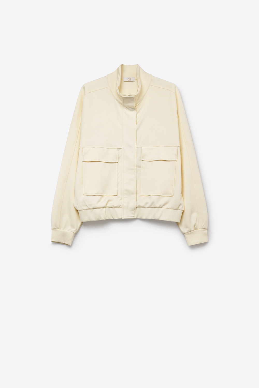 Chaqueta Bomber Relajada Con Bolsillo Frontal Y Cuello Alto De Viscosa Crema