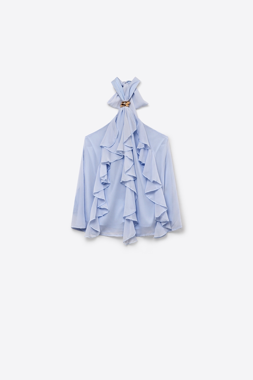 Top de Cuello Halter con Volantes de Chif&oacute;n en Azul Claro