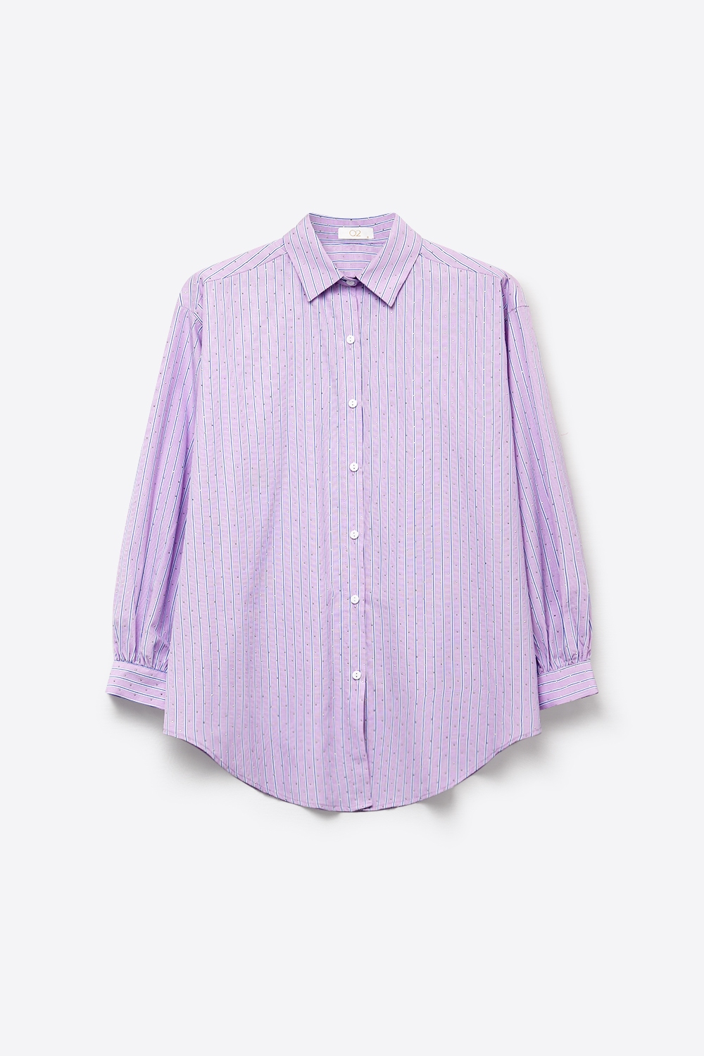 Camisa ligera de rayas lila con apliques de strass