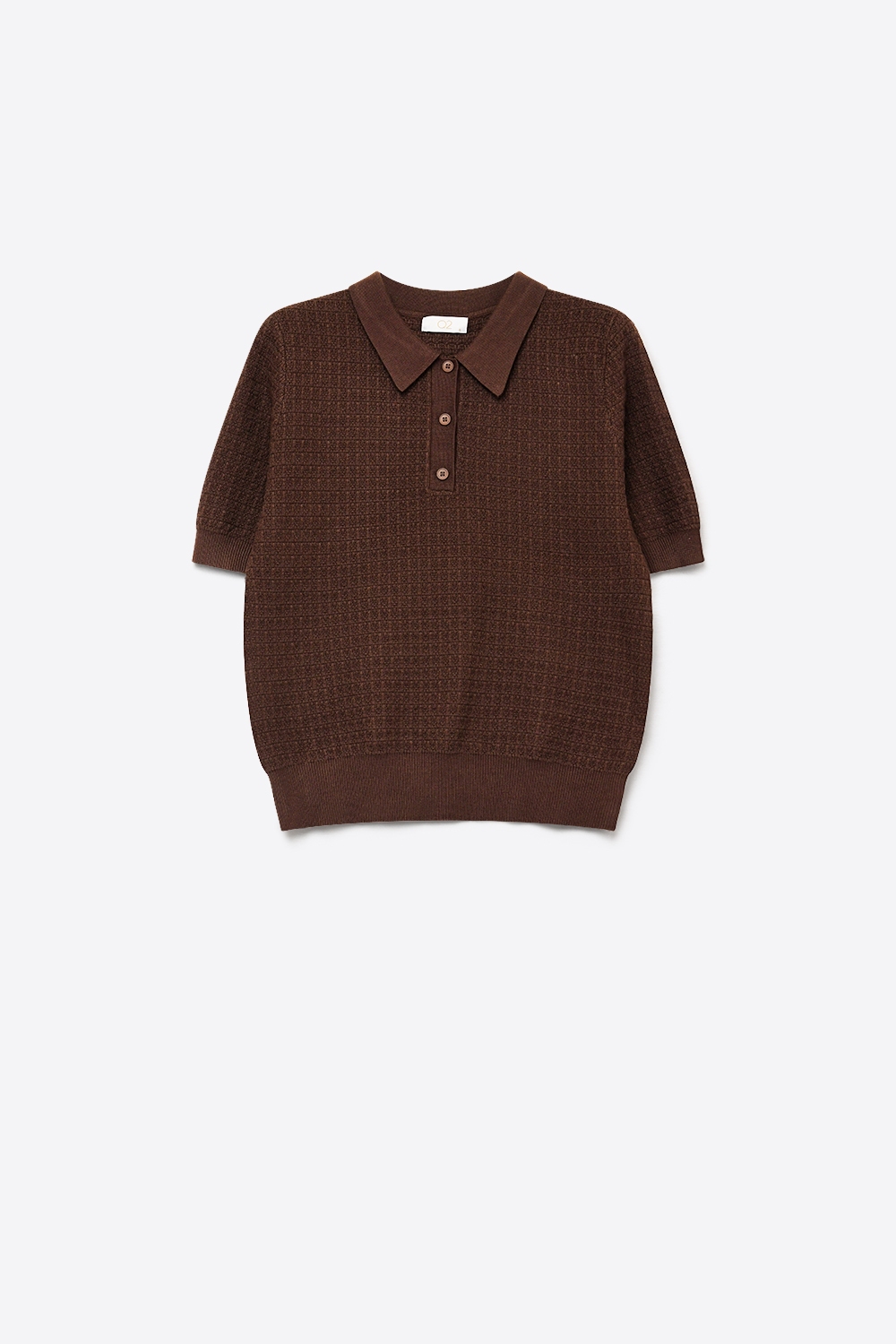 Suéter Polo de Punto Texturizado con Mangas Cortas en Marrón Suéter Polo de Punto Texturizado con Mangas Cortas en Marrón