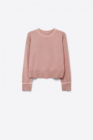 Jersey corto de punto grueso rosa con ribete blanco de ajuste regular
