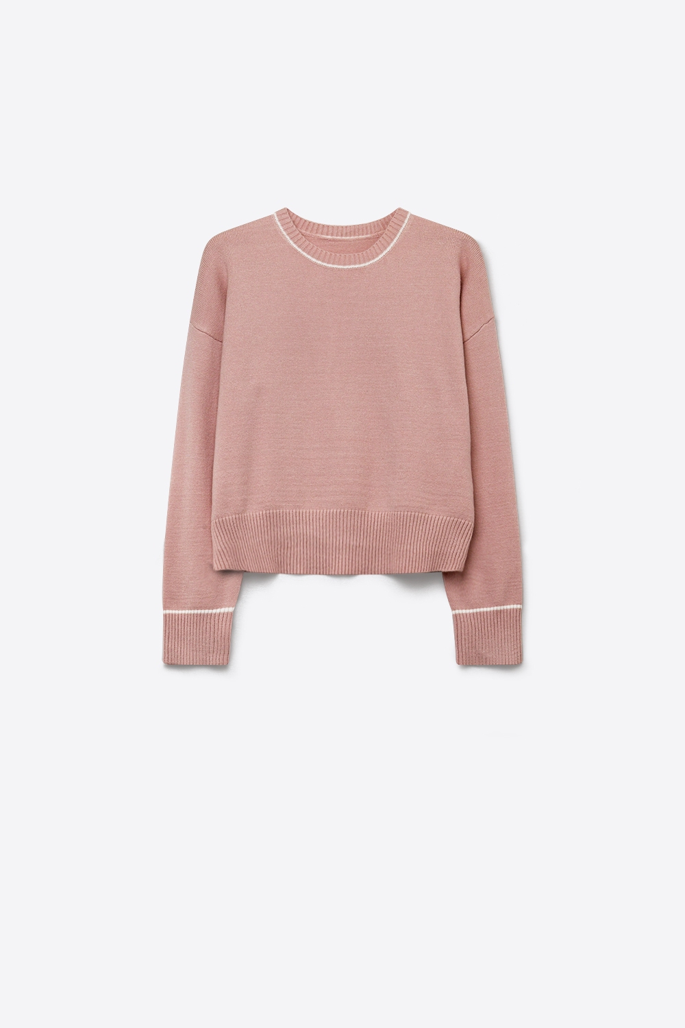 Jersey corto de punto grueso rosa con ribete blanco de ajuste regular