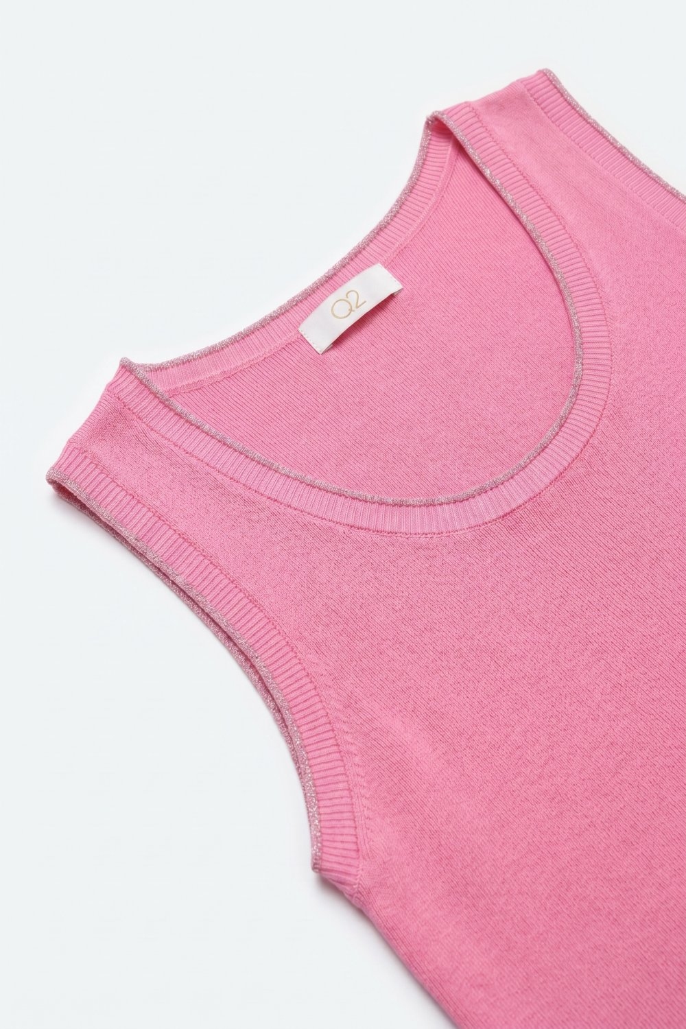 Camiseta de Tirantes Ajustada Regular de Punto Fino Rosa con Ribete Acanalado Camiseta de Tirantes Ajustada Regular de Punto Fino Rosa con Ribete Acanalado