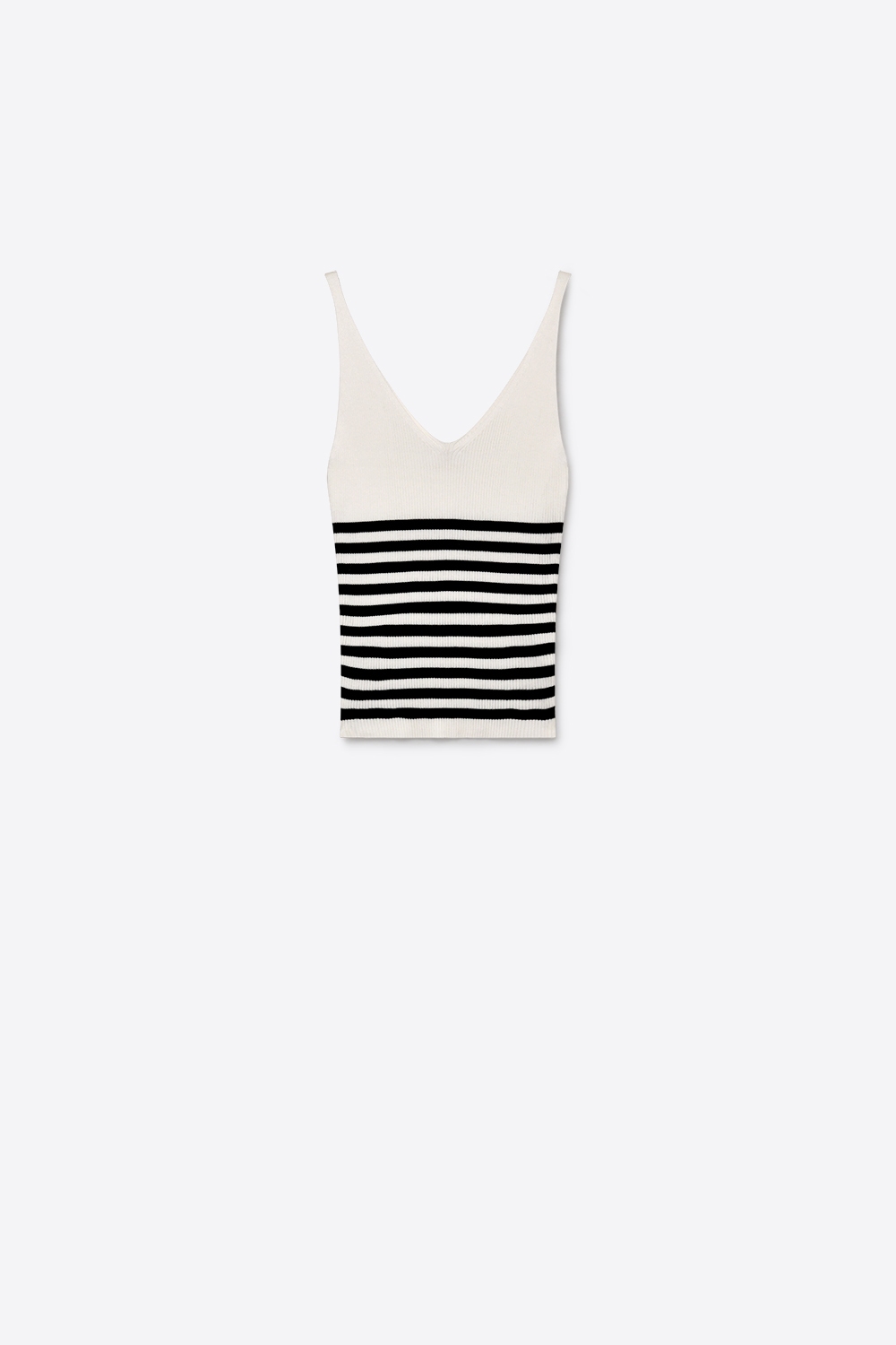 Camiseta sin mangas de canalé blanco con raya y cuello en V ajustado Camiseta sin mangas de canalé blanco con raya y cuello en V ajustado